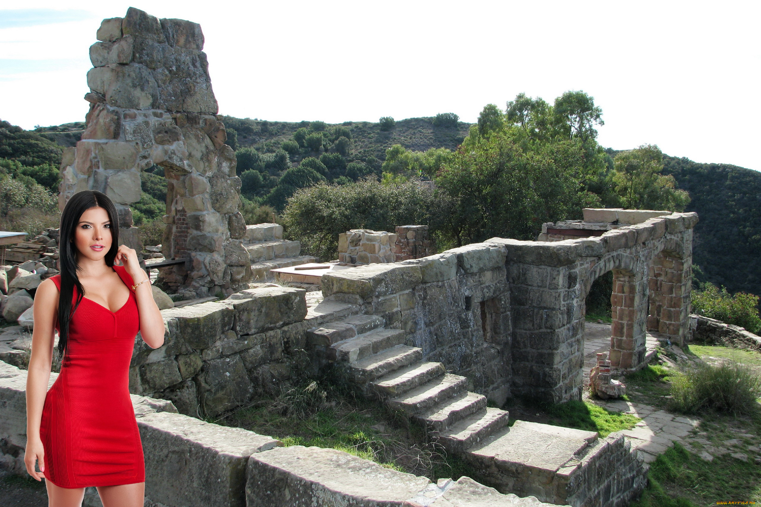 девушки, -, брюнетки, , шатенки, брюнетка, красное, платье, мини