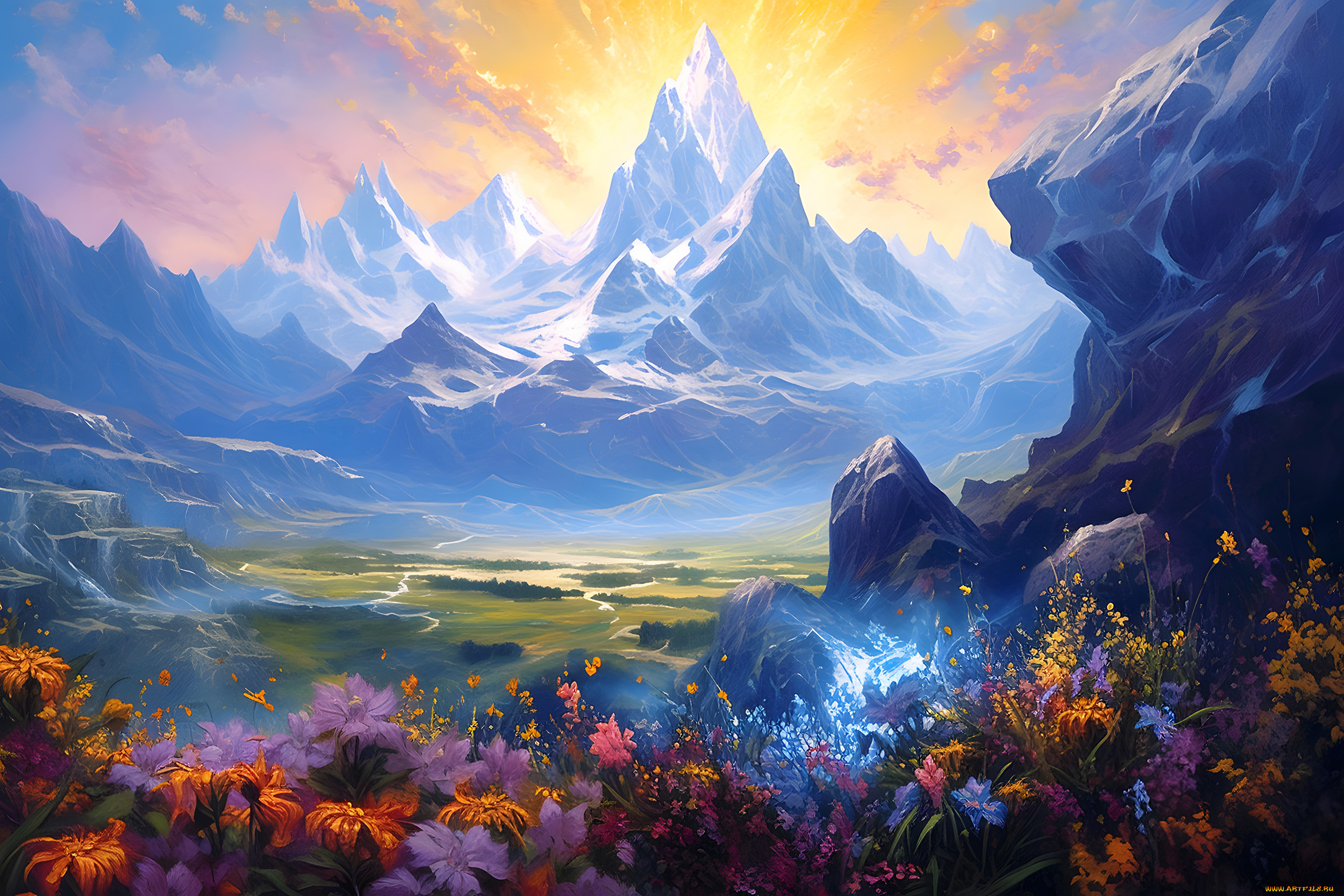 рисованное, природа, нейросети, графика, нейроарт, ai, art, нейронные, сети, рисунки, нейро, искусство, горы, цветы, пейзаж