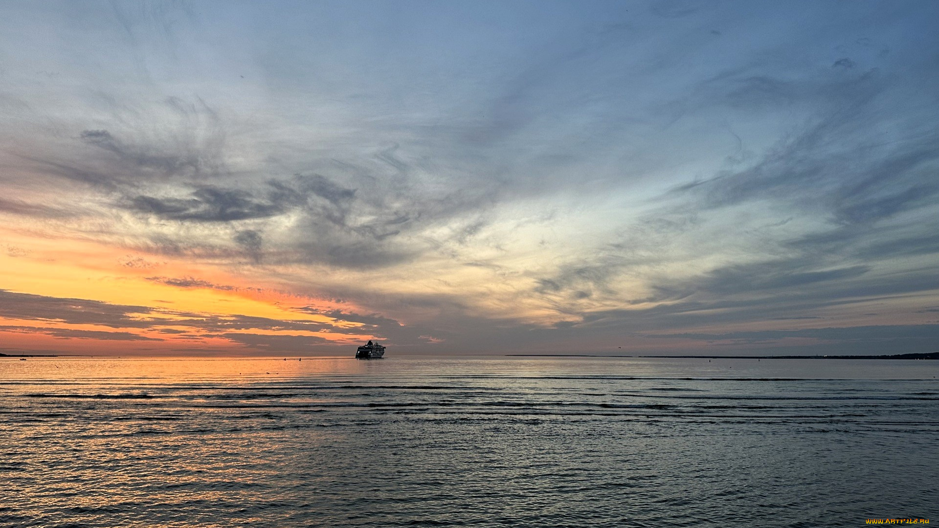 природа, моря, океаны, море, облака, небо, закат, судно