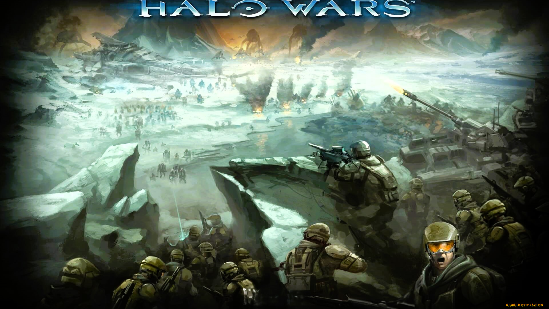 видео, игры, halo, wars, война, солдаты, армии, взрывы, снег, техника, скалы