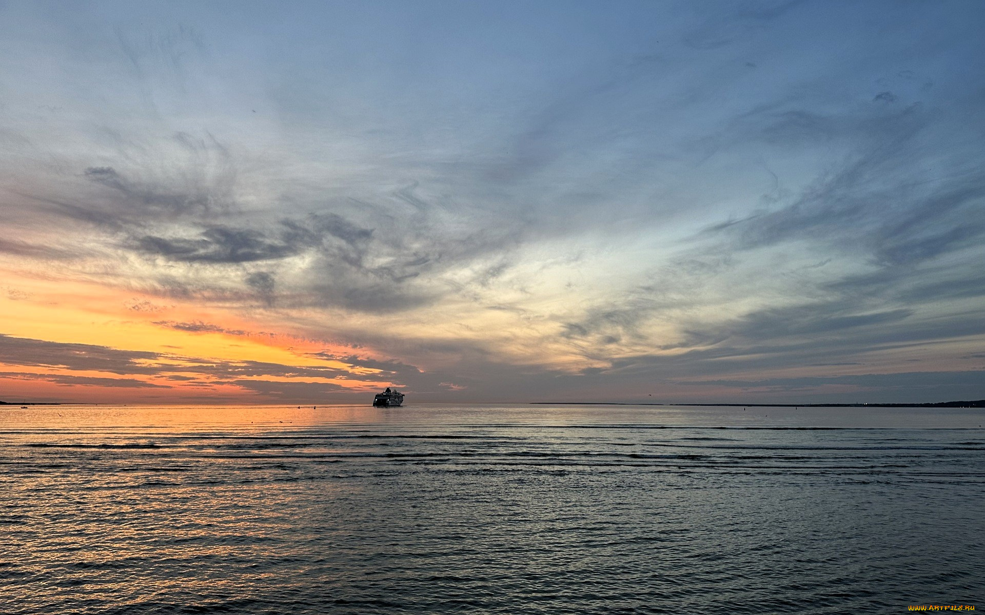 природа, моря, океаны, море, облака, небо, закат, судно