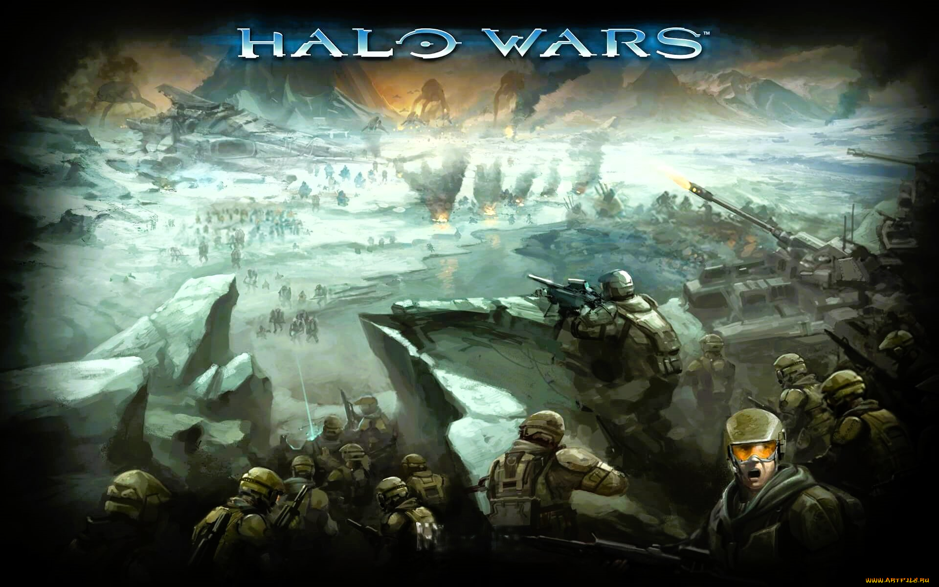 видео, игры, halo, wars, война, солдаты, армии, взрывы, снег, техника, скалы