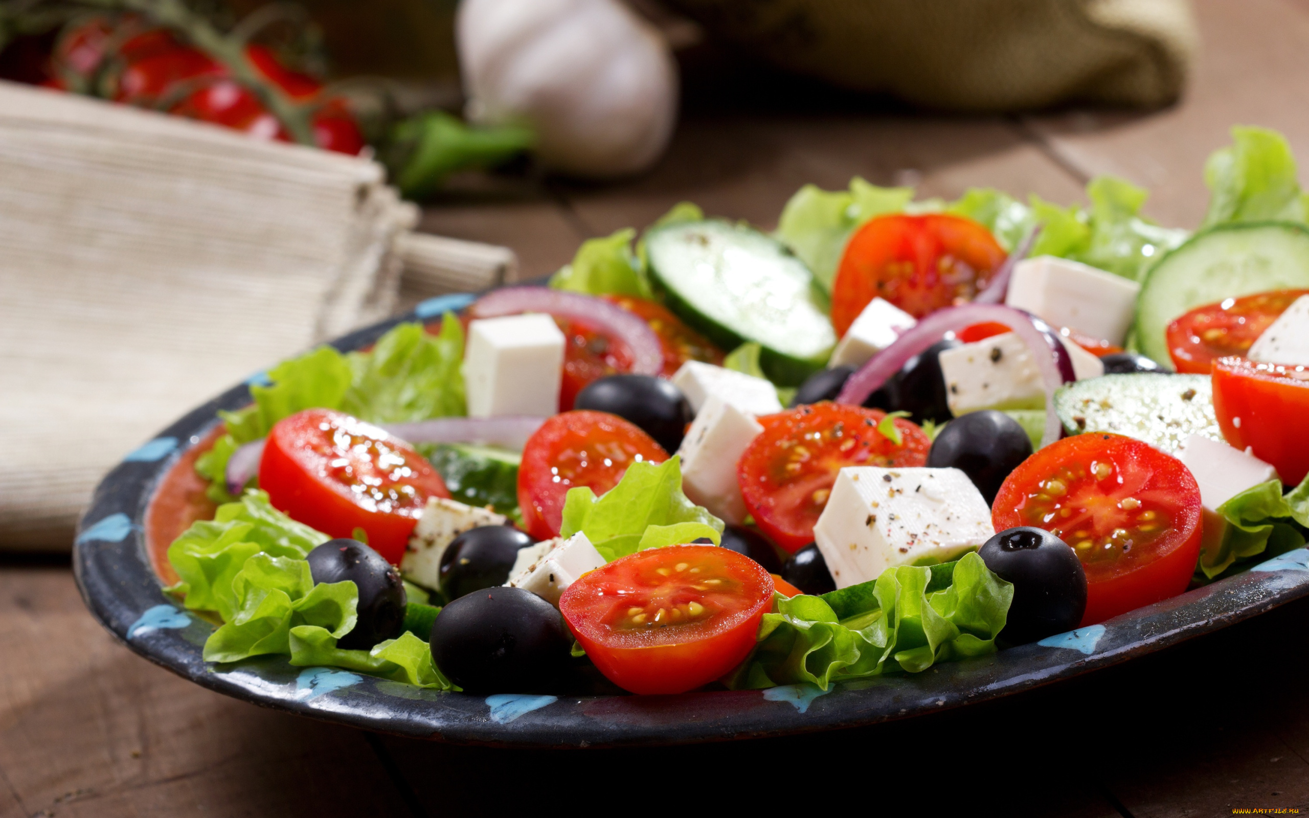 еда, салаты, , закуски, помидоры, огурец, салат, сыр, маслины