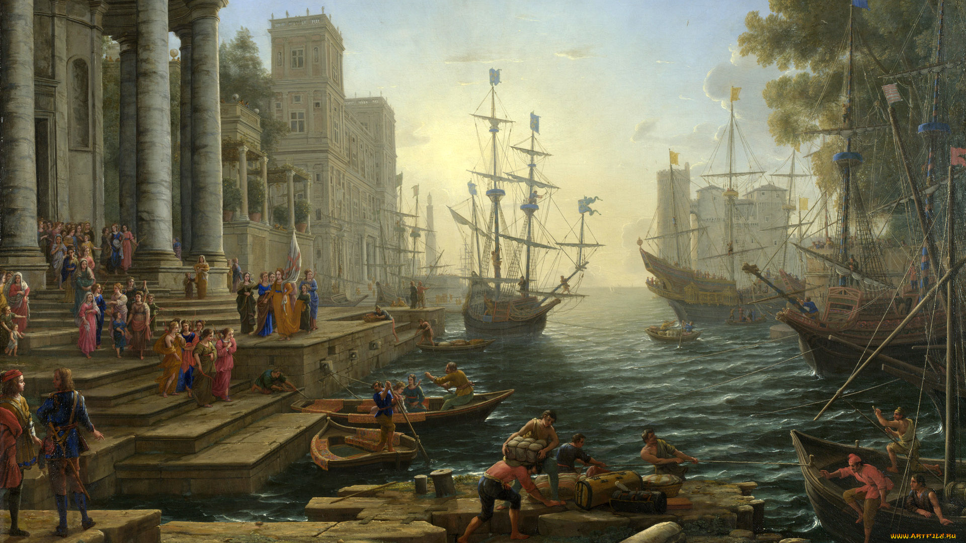 клод, лоррен, отплытие, святой, урсулы, рисованные, живопись