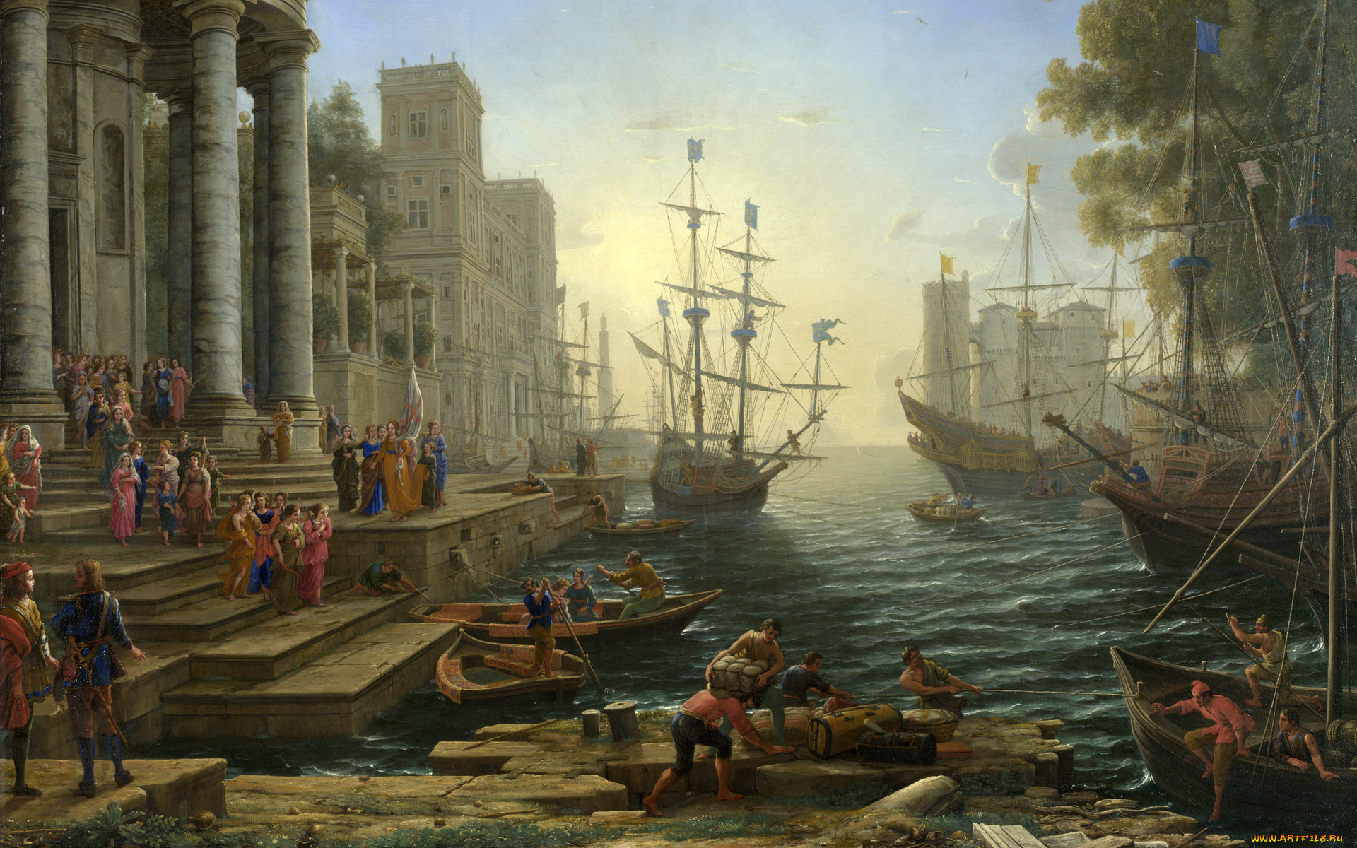 клод, лоррен, отплытие, святой, урсулы, рисованные, живопись