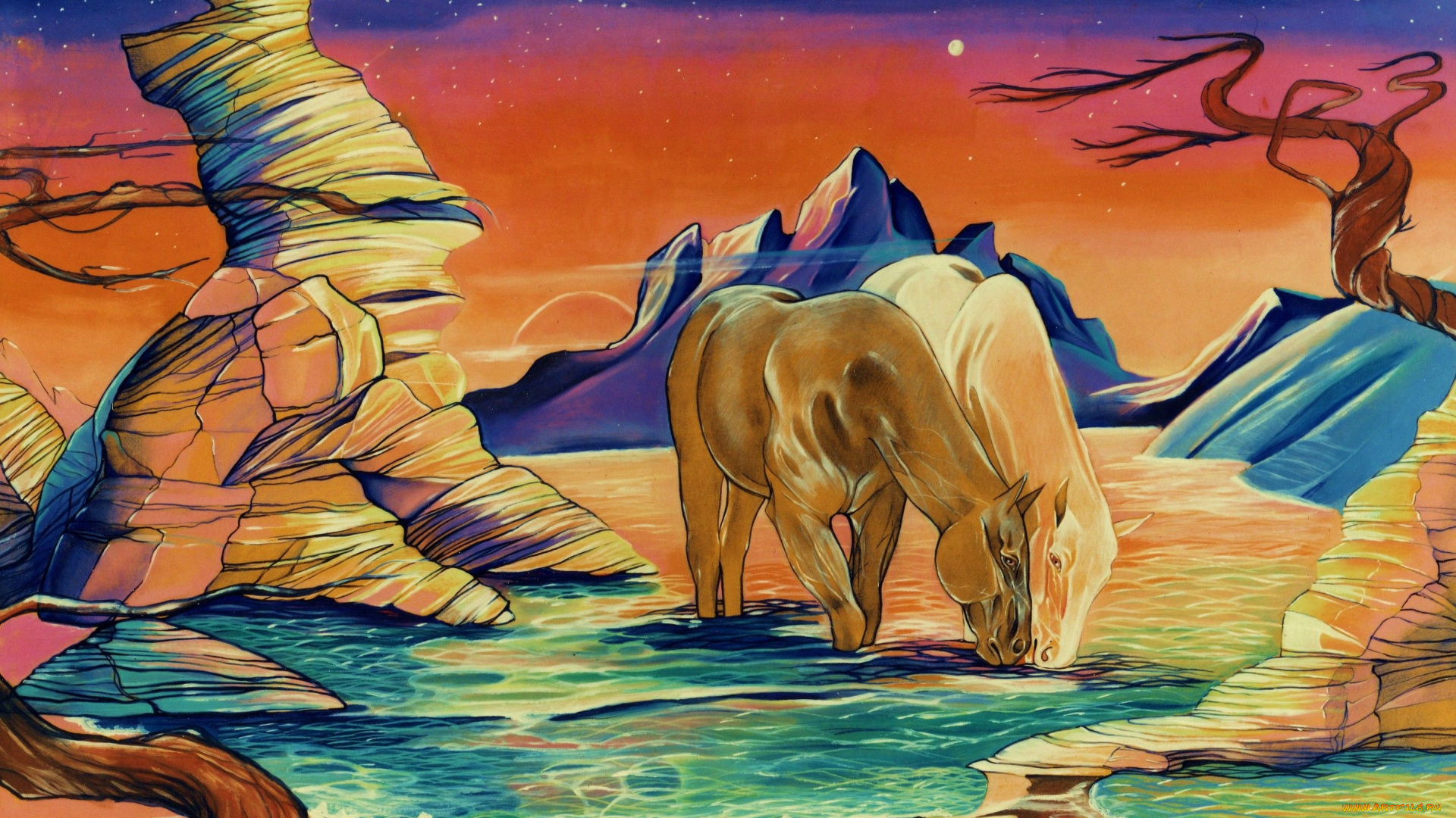 рисованные, животные, лошади