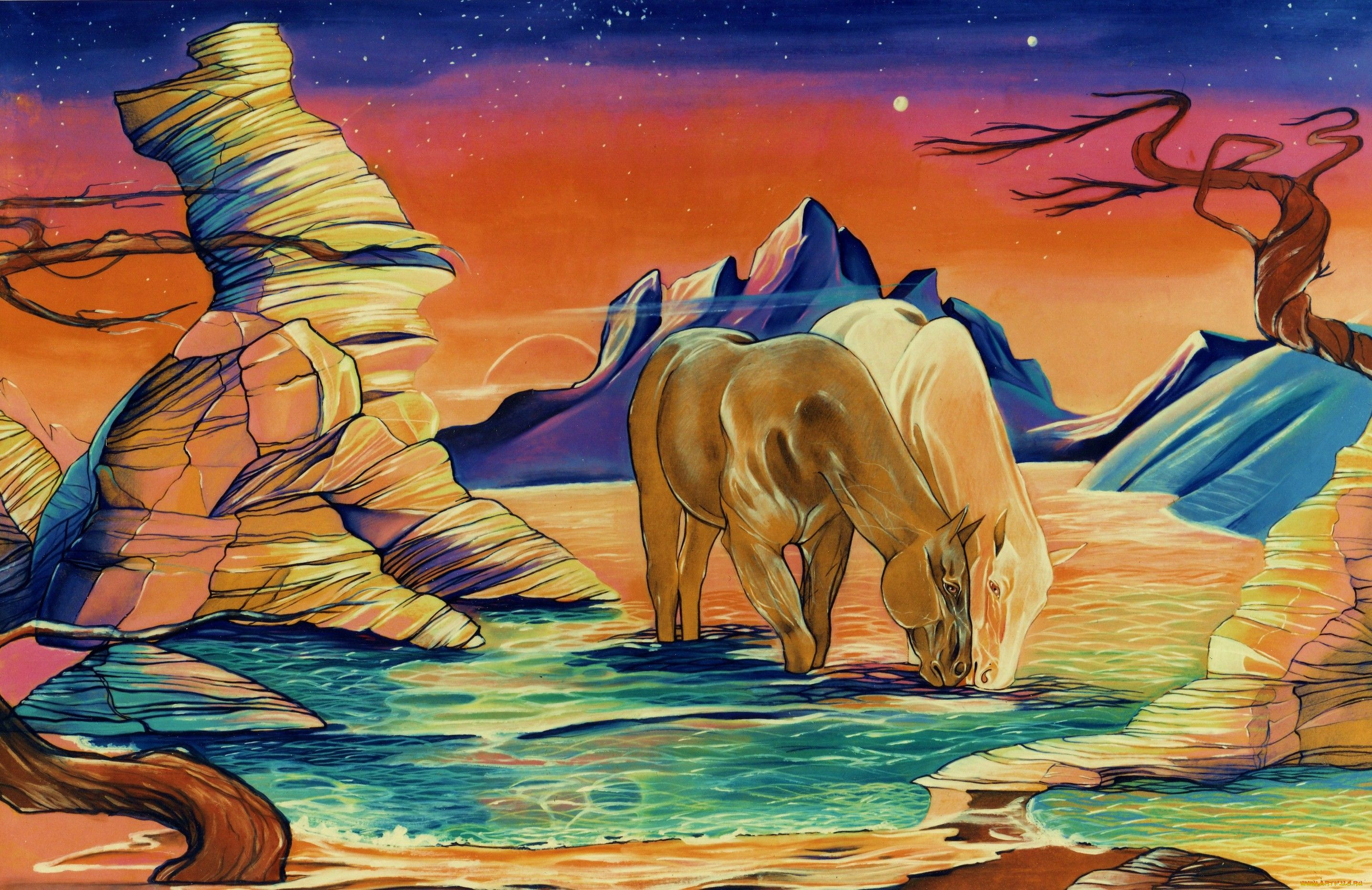 рисованные, животные, лошади