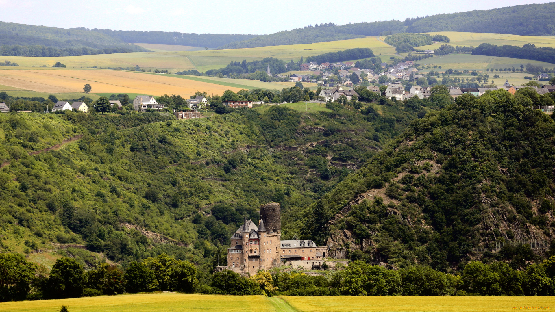 burg, katz, germany, города, дворцы, замки, крепости, панорама