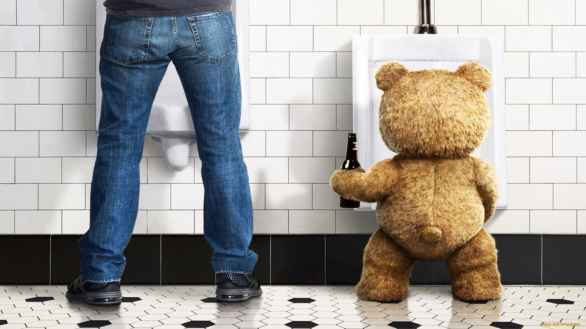 третий, лишний, 2012, кино, фильмы, ted, туалет, медведь, пиво, ноги, джинсы, белый, фон