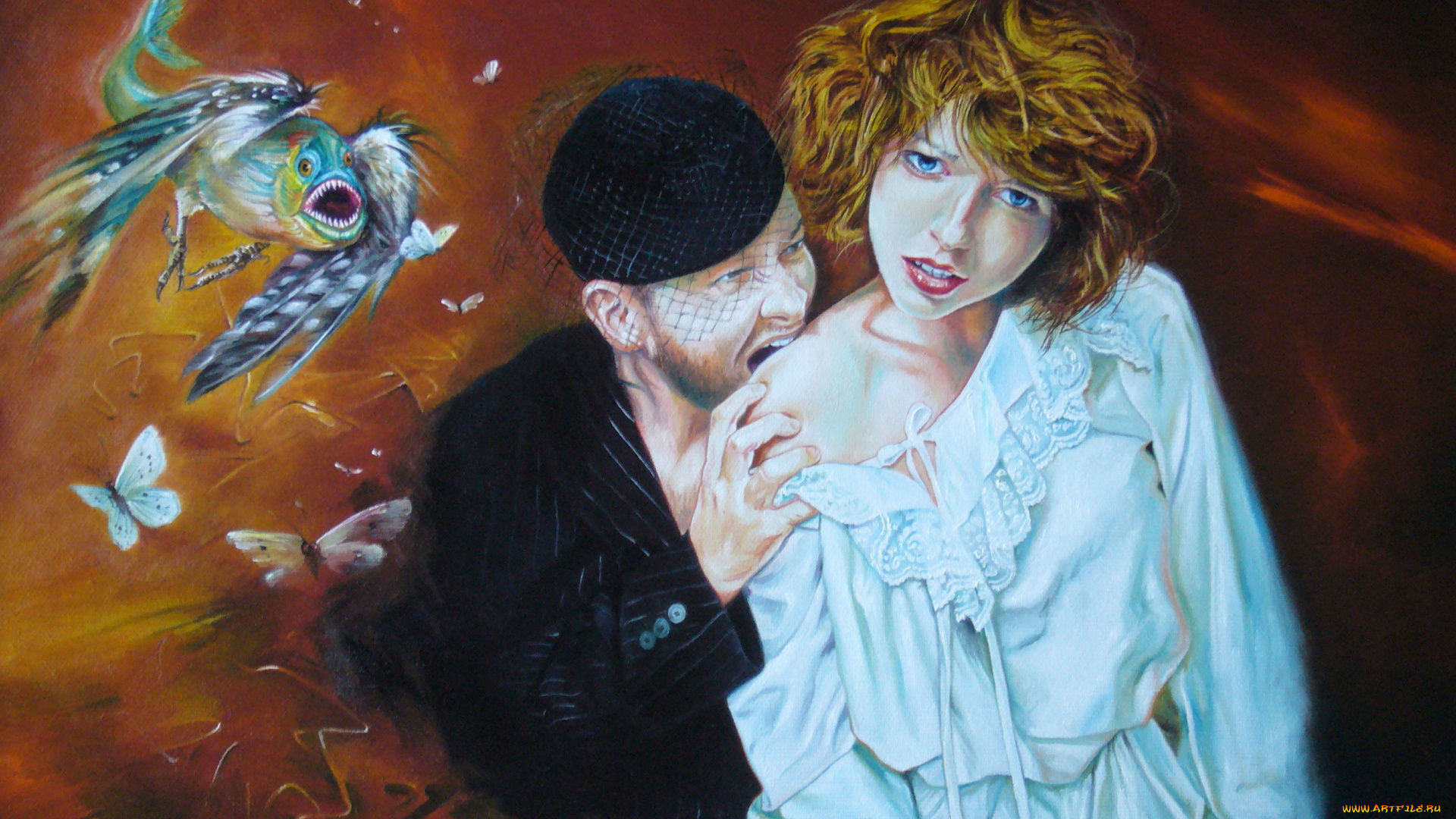 wlodzimierz, kuklinski, фэнтези, люди, девушка, мужик, рыба, птица, бабочки