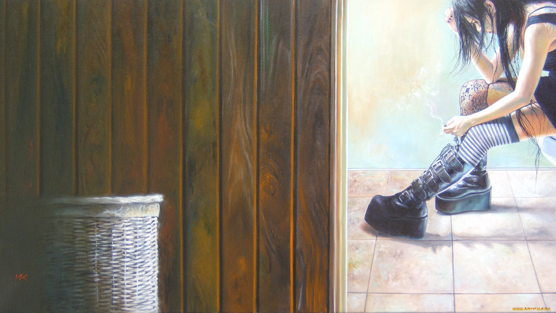 wlodzimierz, kuklinski, рисованные, девушка, корзина