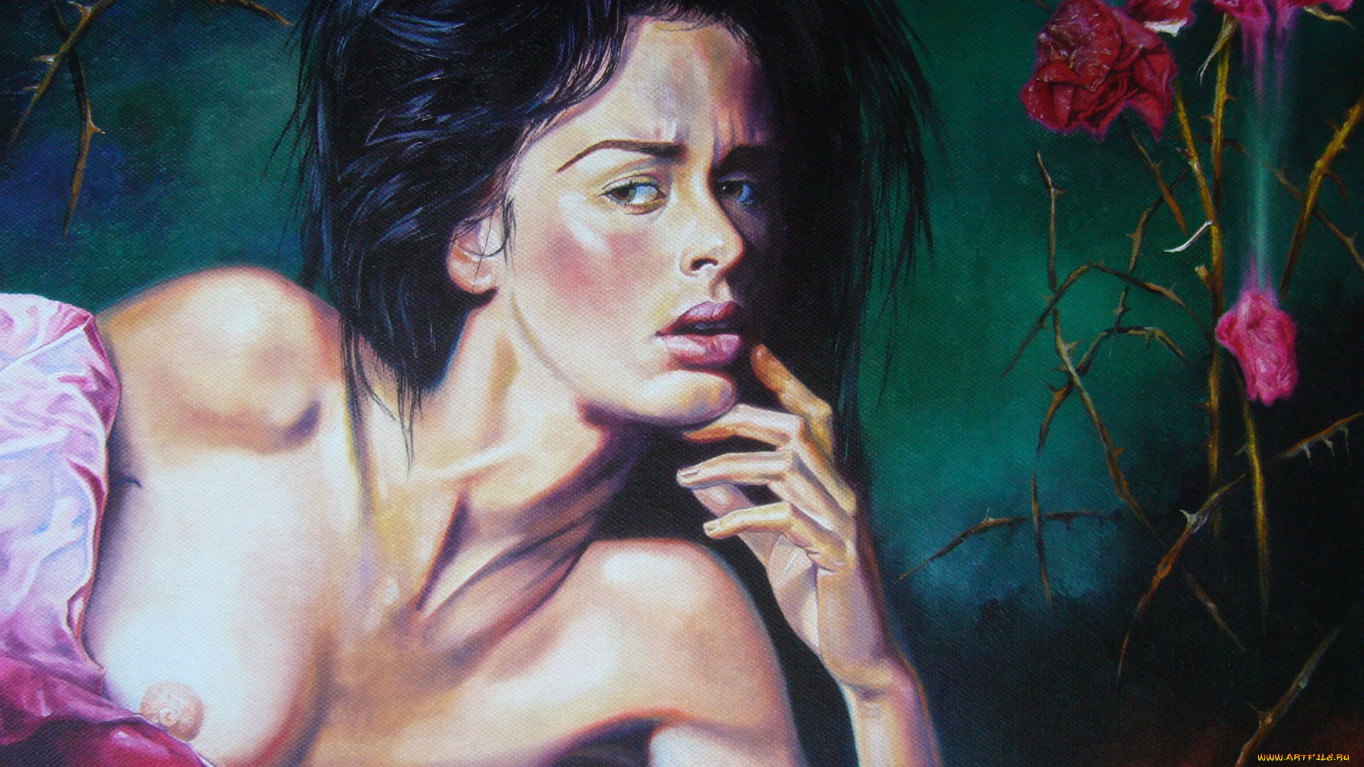 wlodzimierz, kuklinski, рисованные, розы, девушка