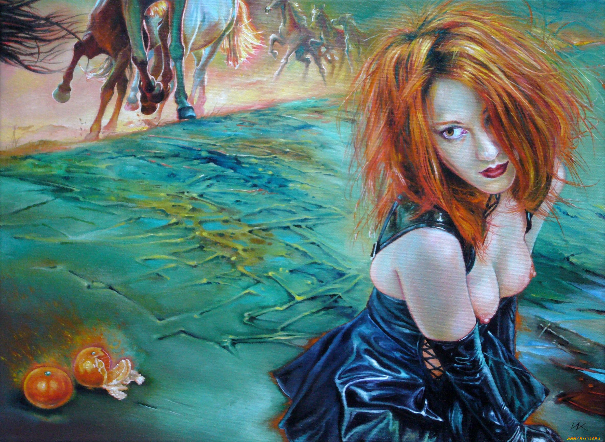 wlodzimierz, kuklinski, фэнтези, девушки, мандарины, лошади, кони, девушка