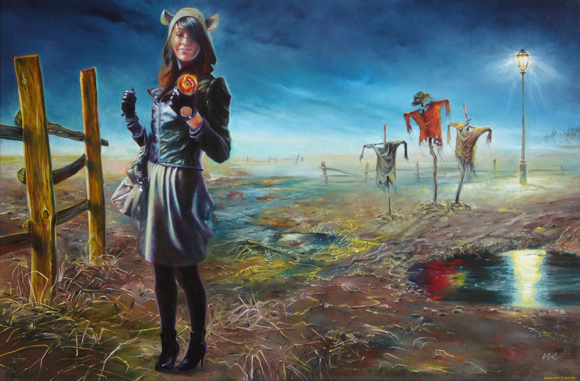 wlodzimierz, kuklinski, фэнтези, девушки, фонарь, пугало