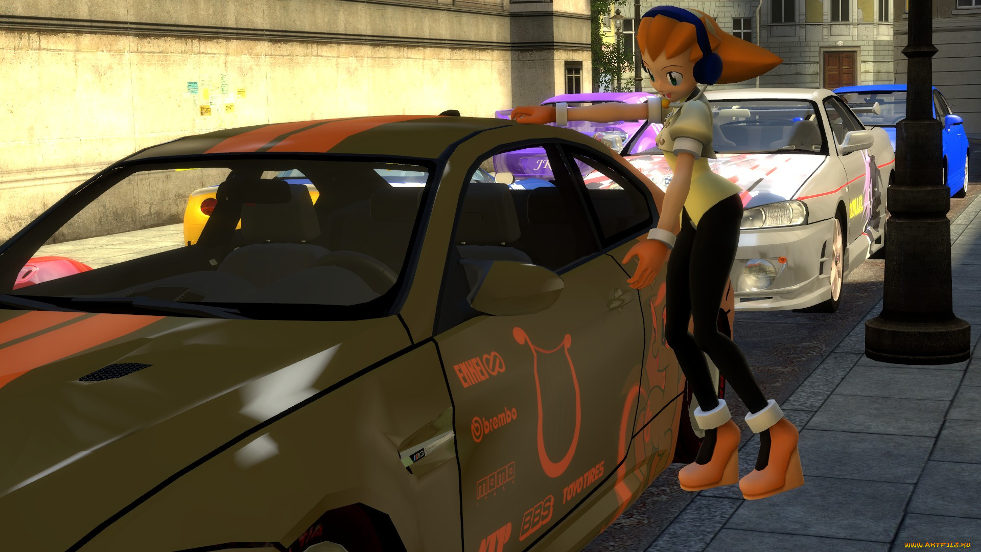 3д, графика, creatures, существа, автомобиль, девушка