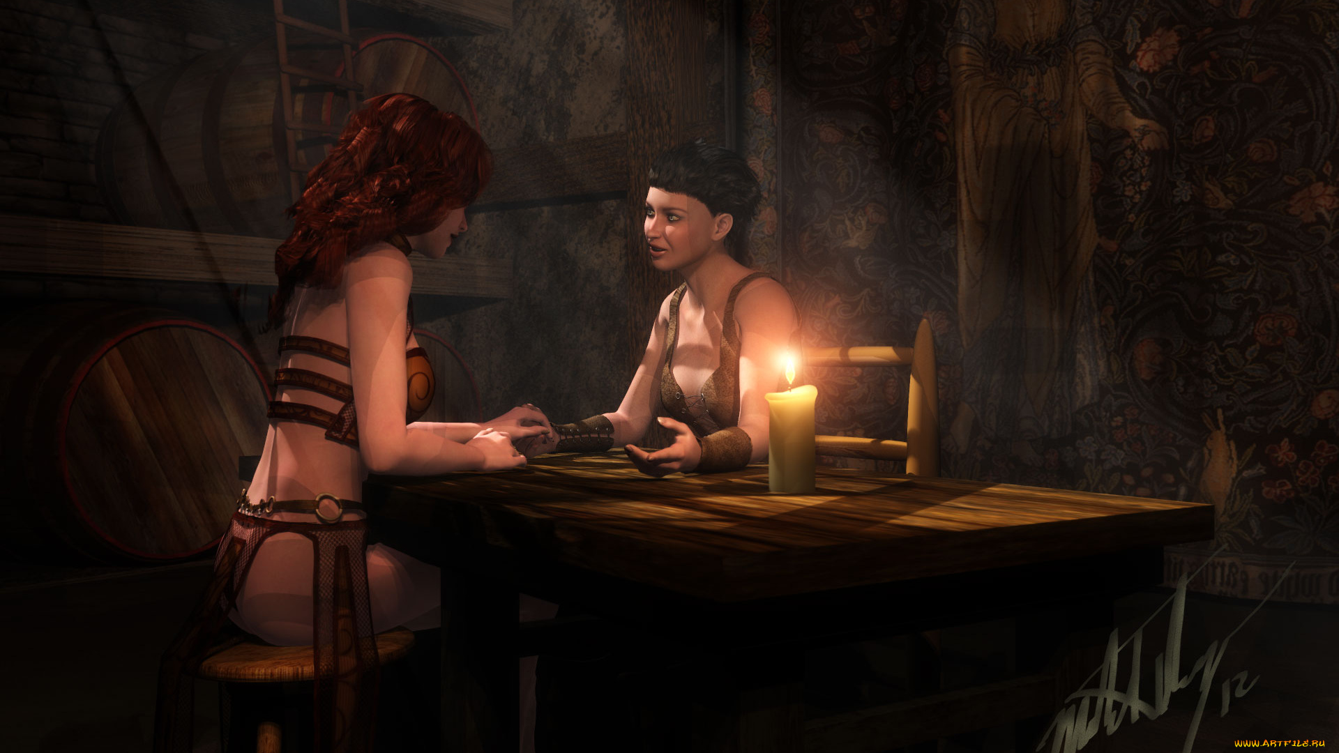 3д, графика, people, люди, свеча, девушки