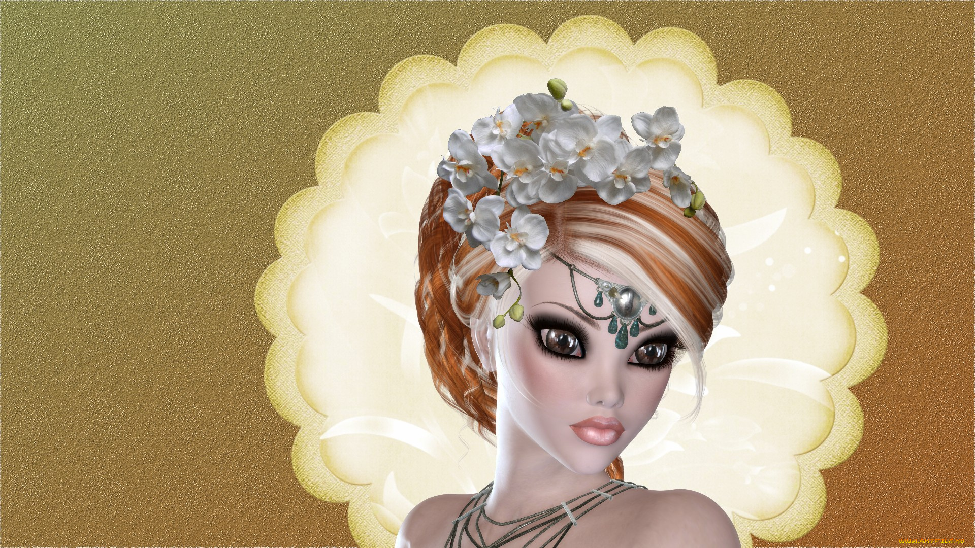 3д, графика, portraits, портрет, глаза, лицо, цветы