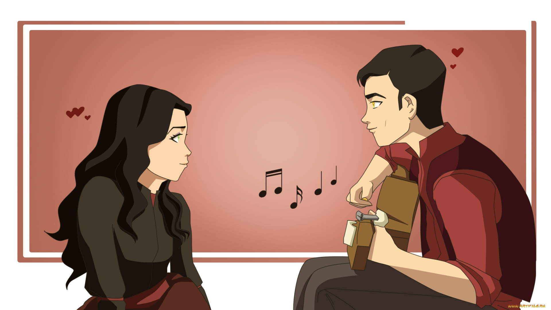 рисованные, люди, девушка, мальчик, гитара