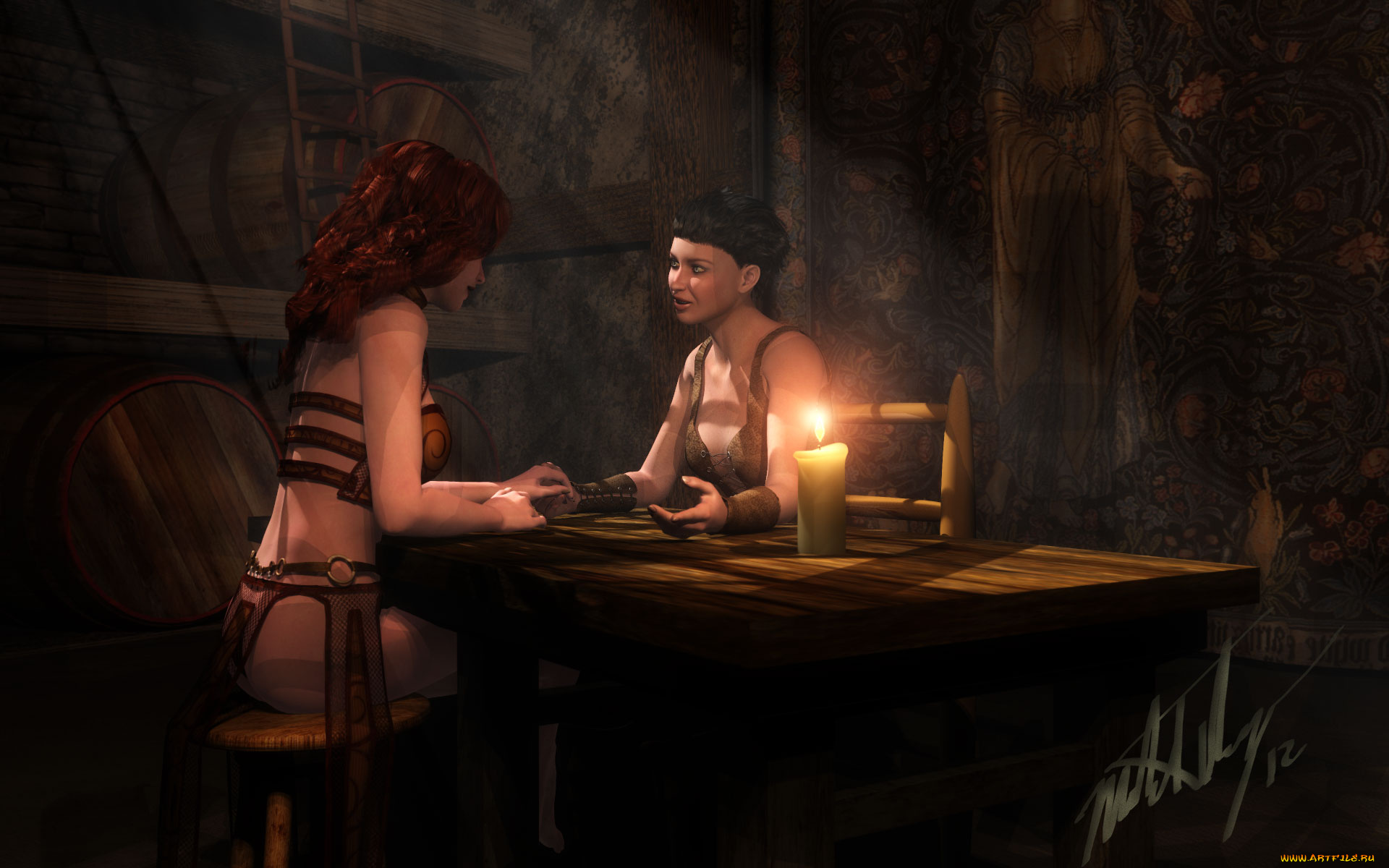 3д, графика, people, люди, свеча, девушки