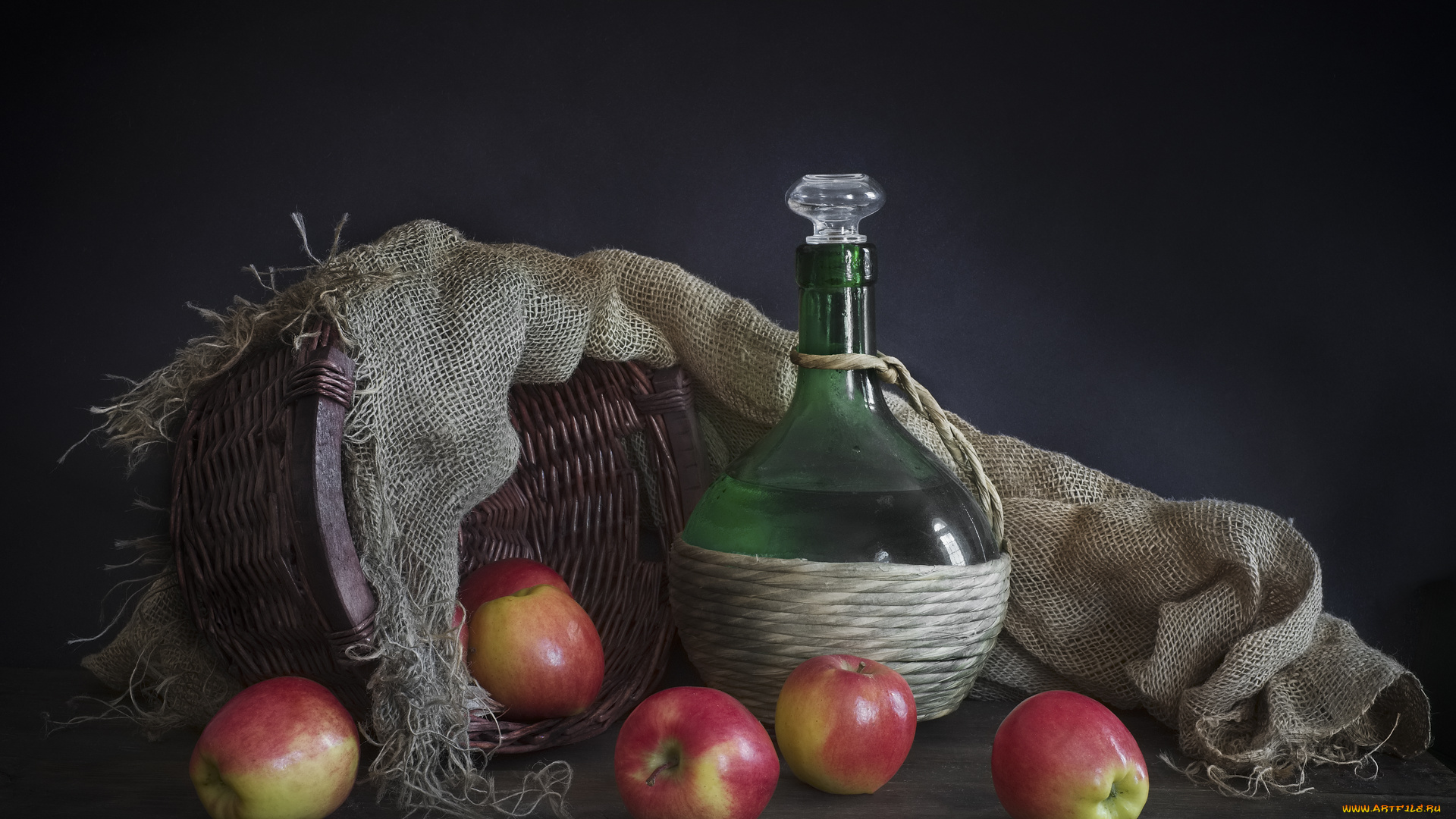 еда, натюрморт, мешковина, яблоки, корзина
