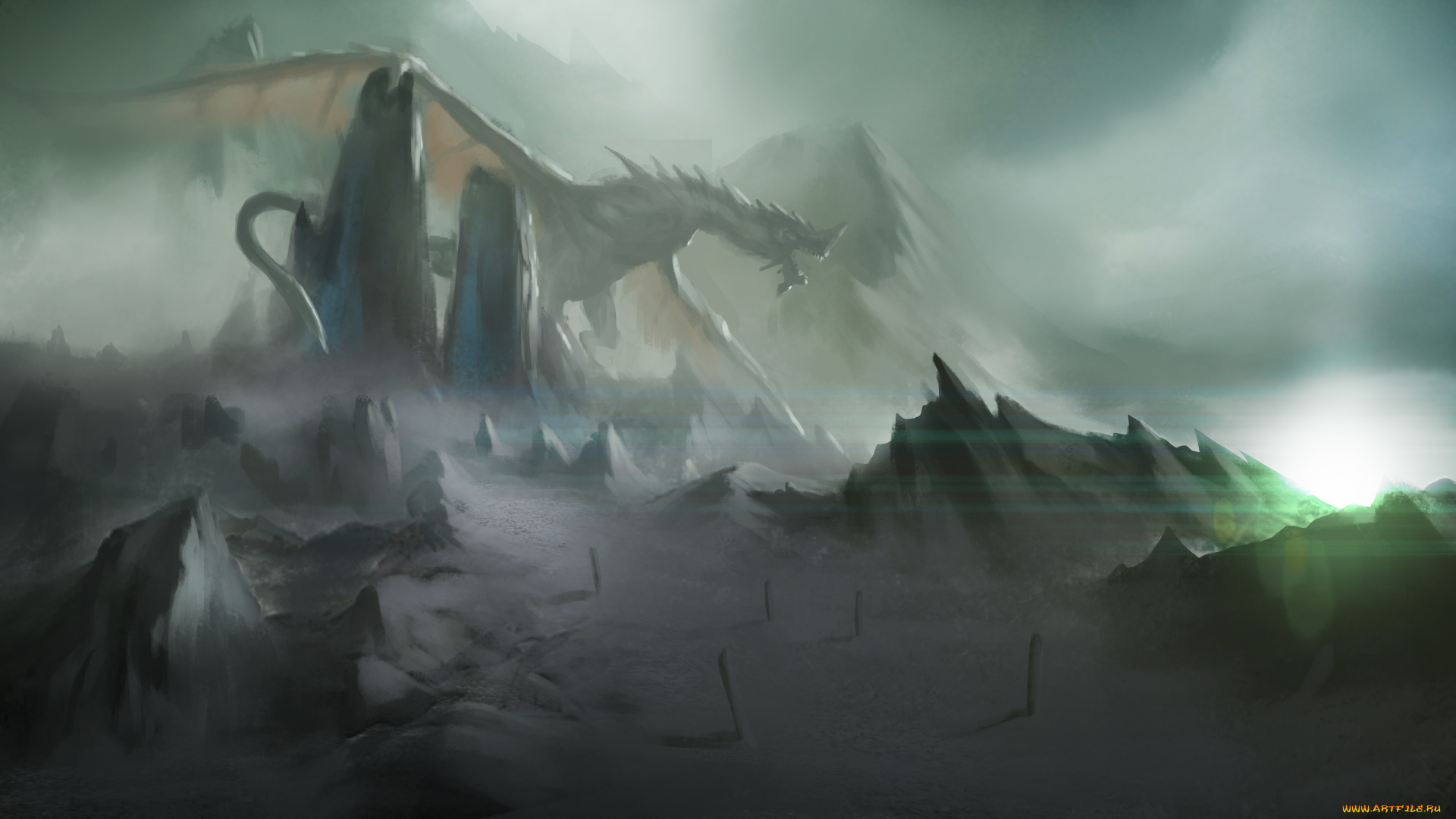 фэнтези, драконы, крылья, скалы, горы, пустошь, дракон