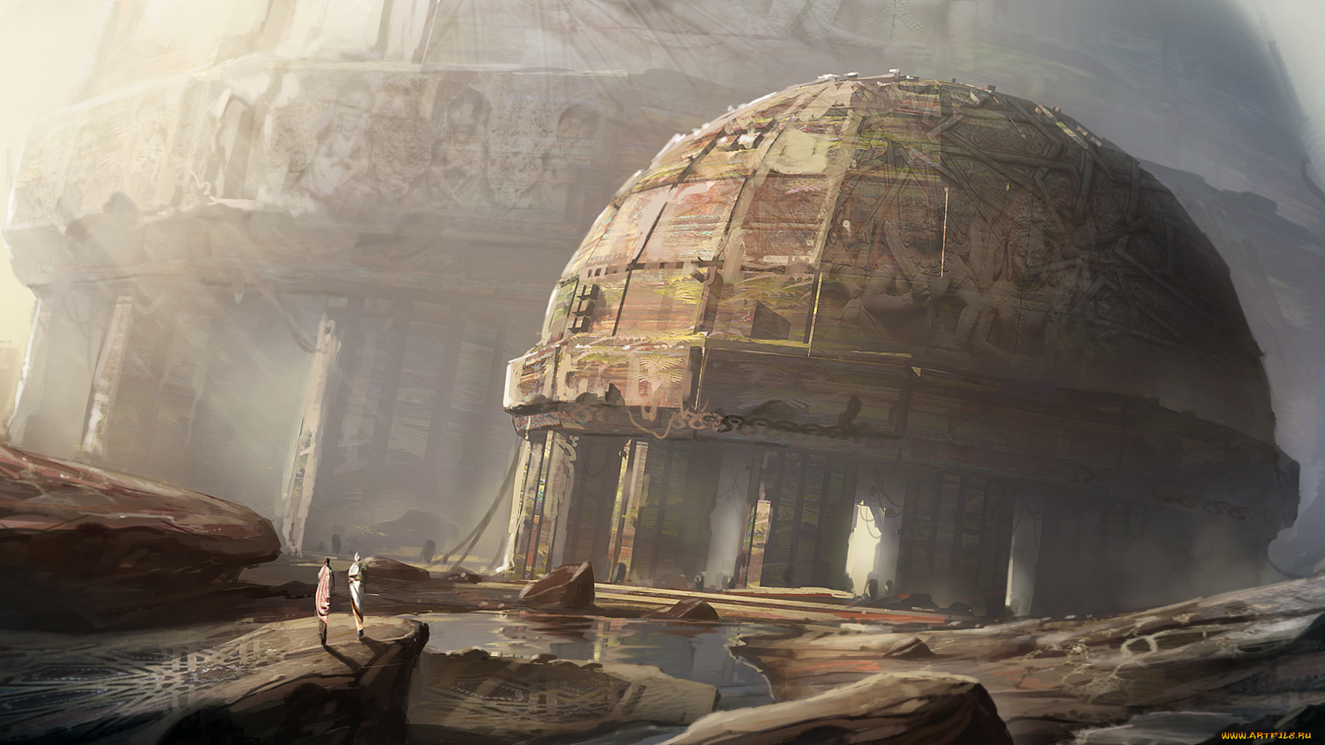 фэнтези, иные, миры, , иные, времена, город, купол, здание, руины, люди, арт