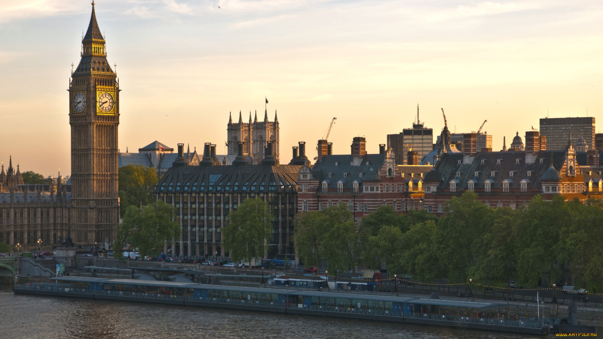города, лондон, , великобритания, вечер, река, парламент