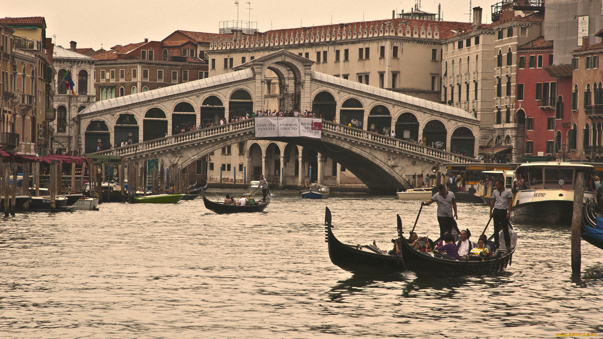 города, венеция, , италия, гондола, мост, риальто