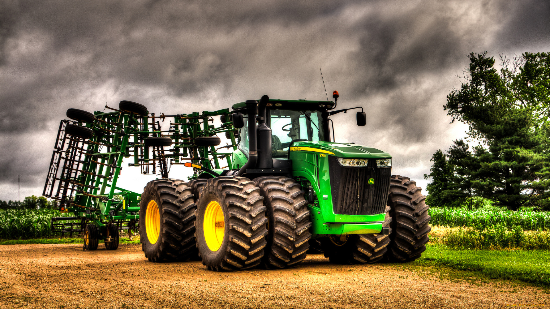 green, machine, техника, тракторы, тяжёлый, прицеп, трактор, колесный