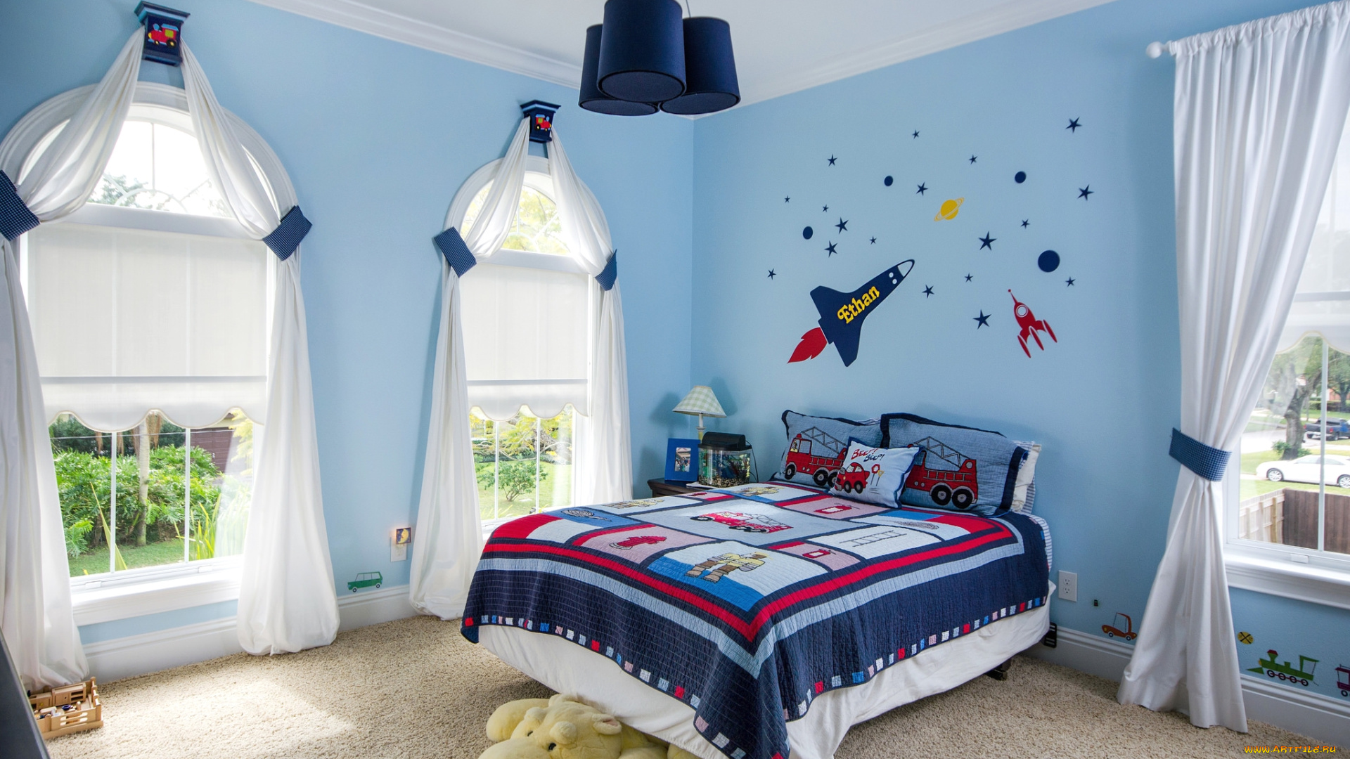 интерьер, детская, комната, спальня, кровать