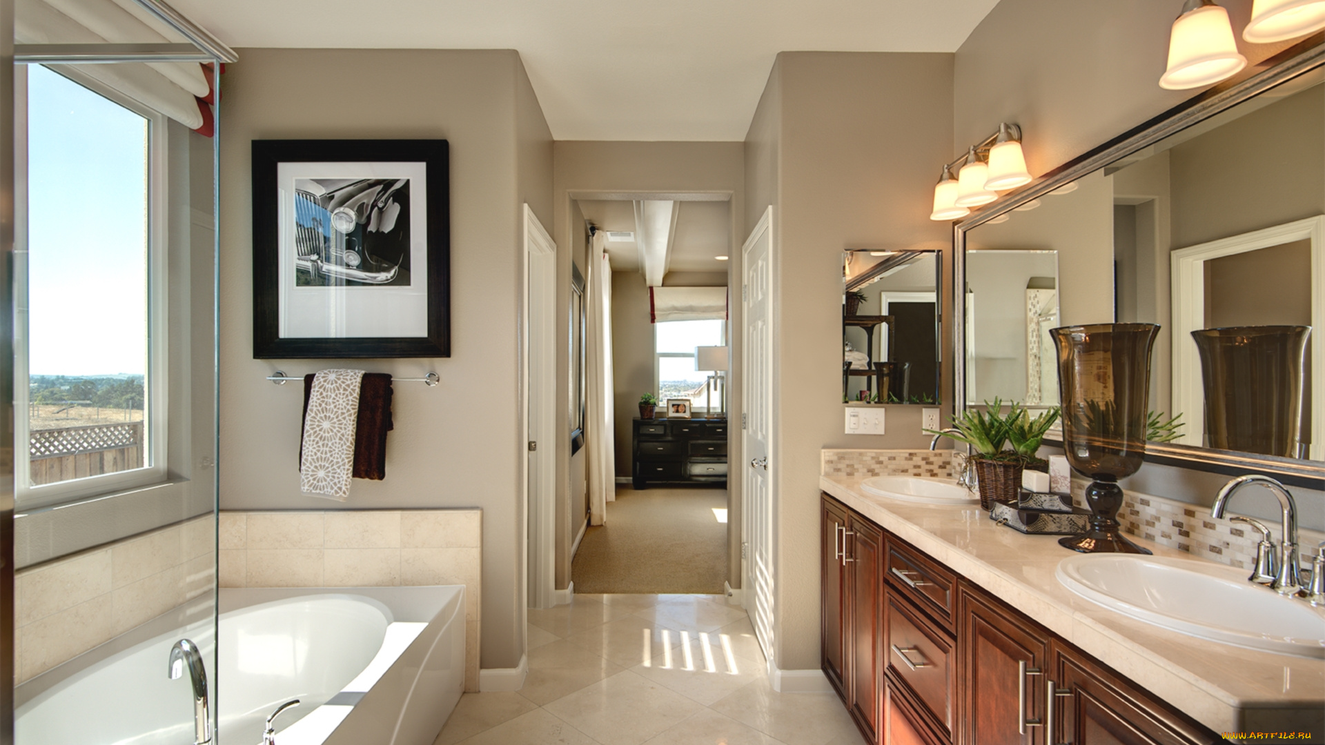 интерьер, ванная, и, туалетная, комнаты, ванна