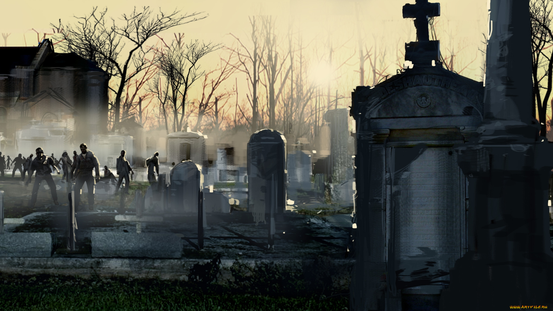 left, 4, dead, 2, фэнтези, нежить, кладбище, постапокалипсис, мертвецы, зомби