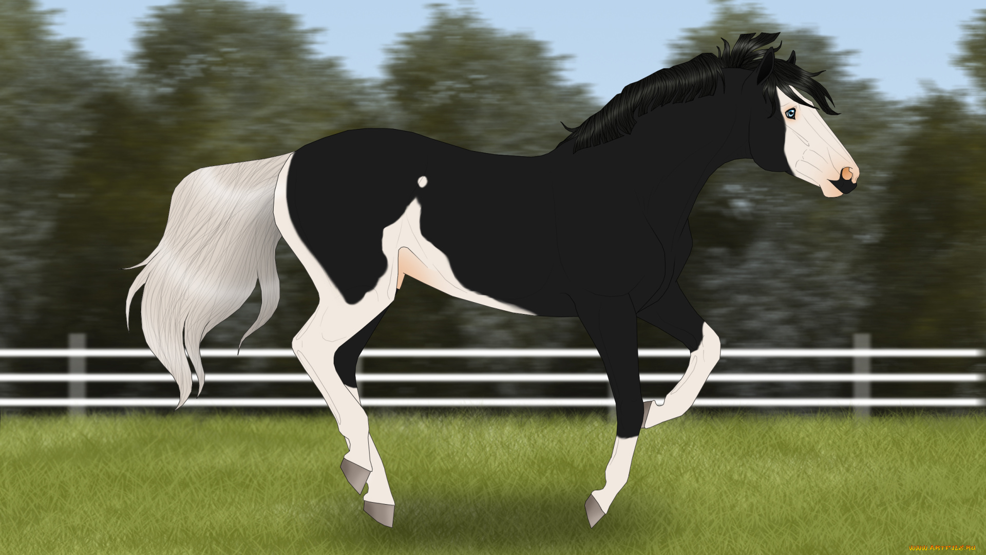 рисованные, животные, , лошади, лошадь