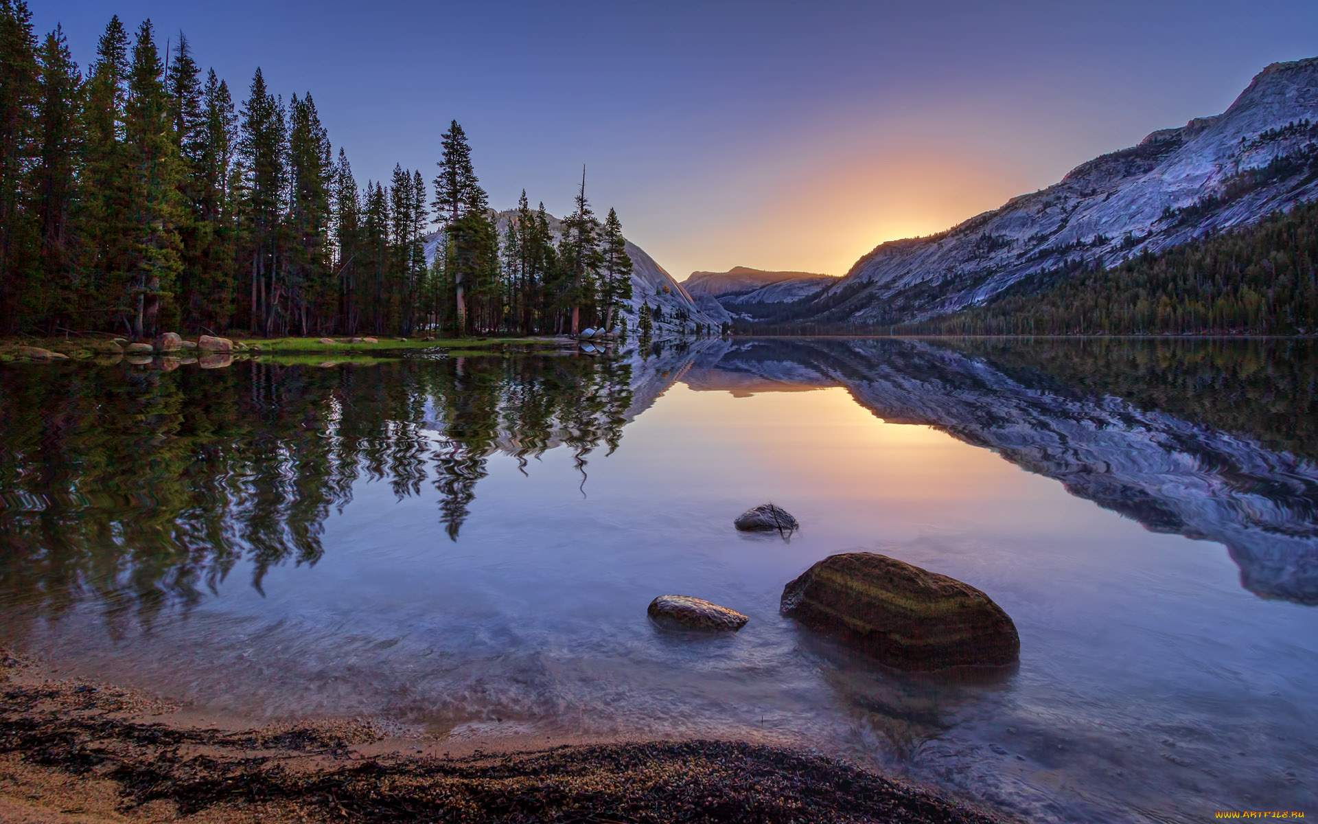 природа, реки, озера, заря, река, лес, горы