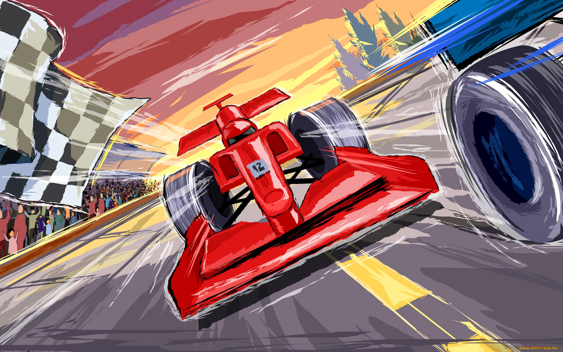 спорт, 3d, рисованные, f1, трибуны, финиш, формула, 1, гонки, автоспорт, ferrari