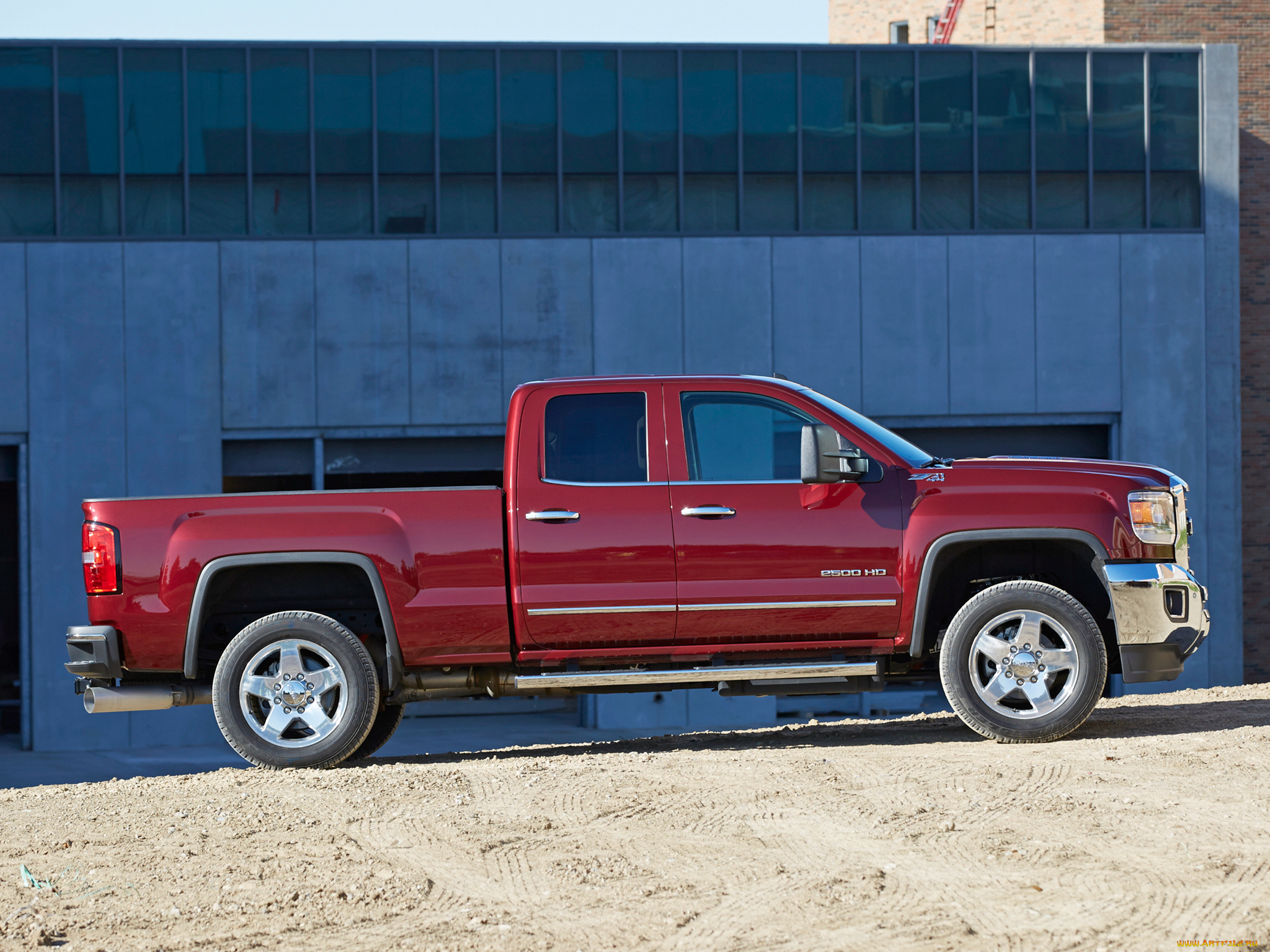 автомобили, gm-gmc, красный, cab, double, slt, 2500, hd, gmc, sierra, 2015г