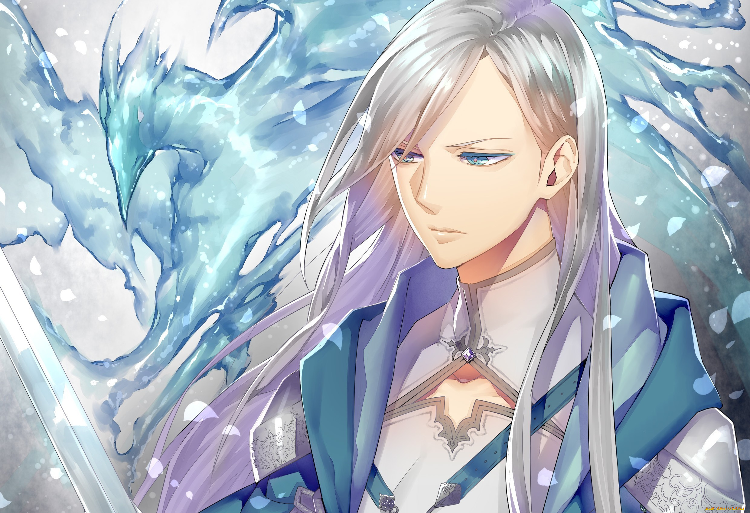 аниме, -halloween, &, magic, вода, птица, парень, tayuya1130, арт