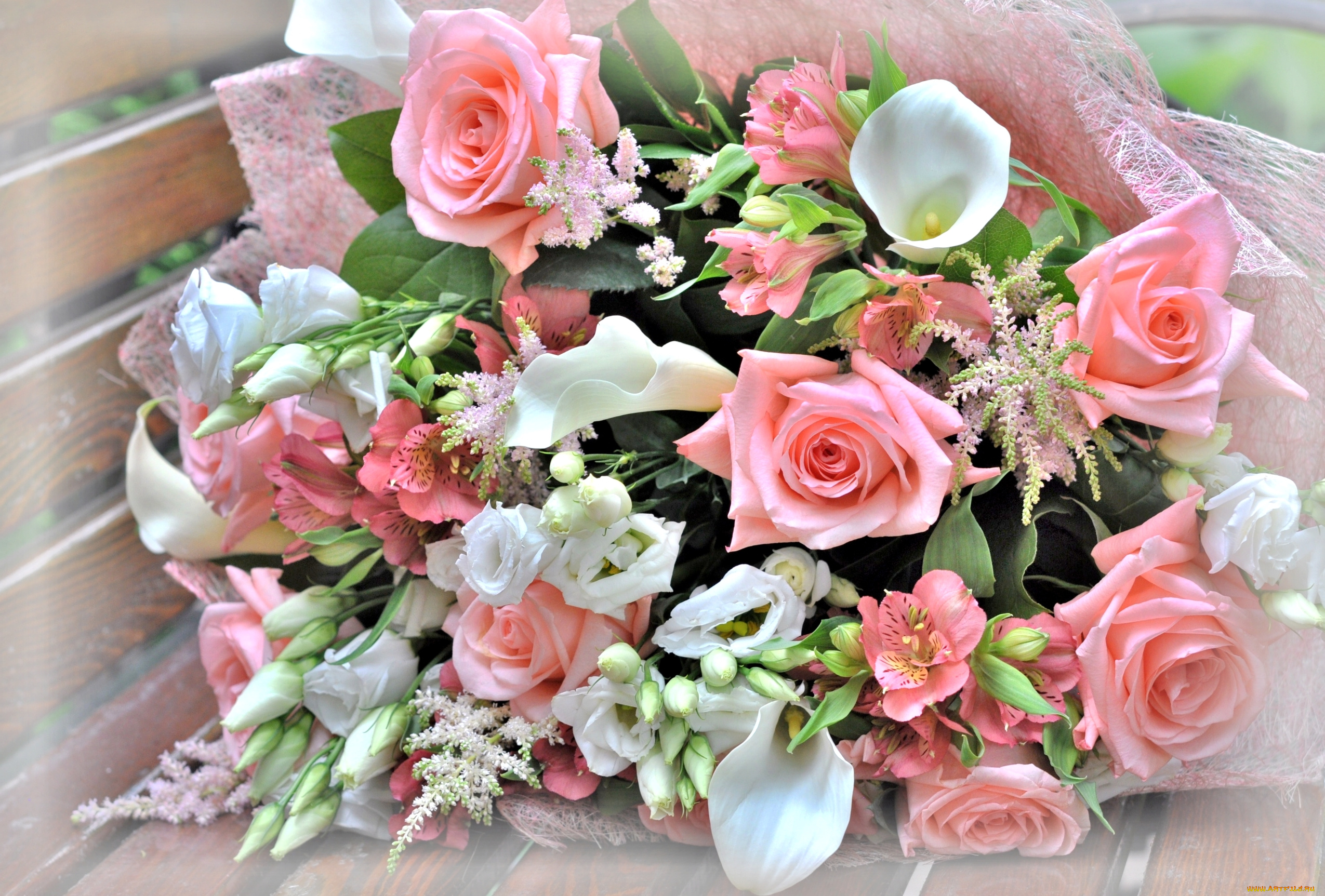 цветы, букеты, , композиции, каллы, эустома, альстромерия, роза