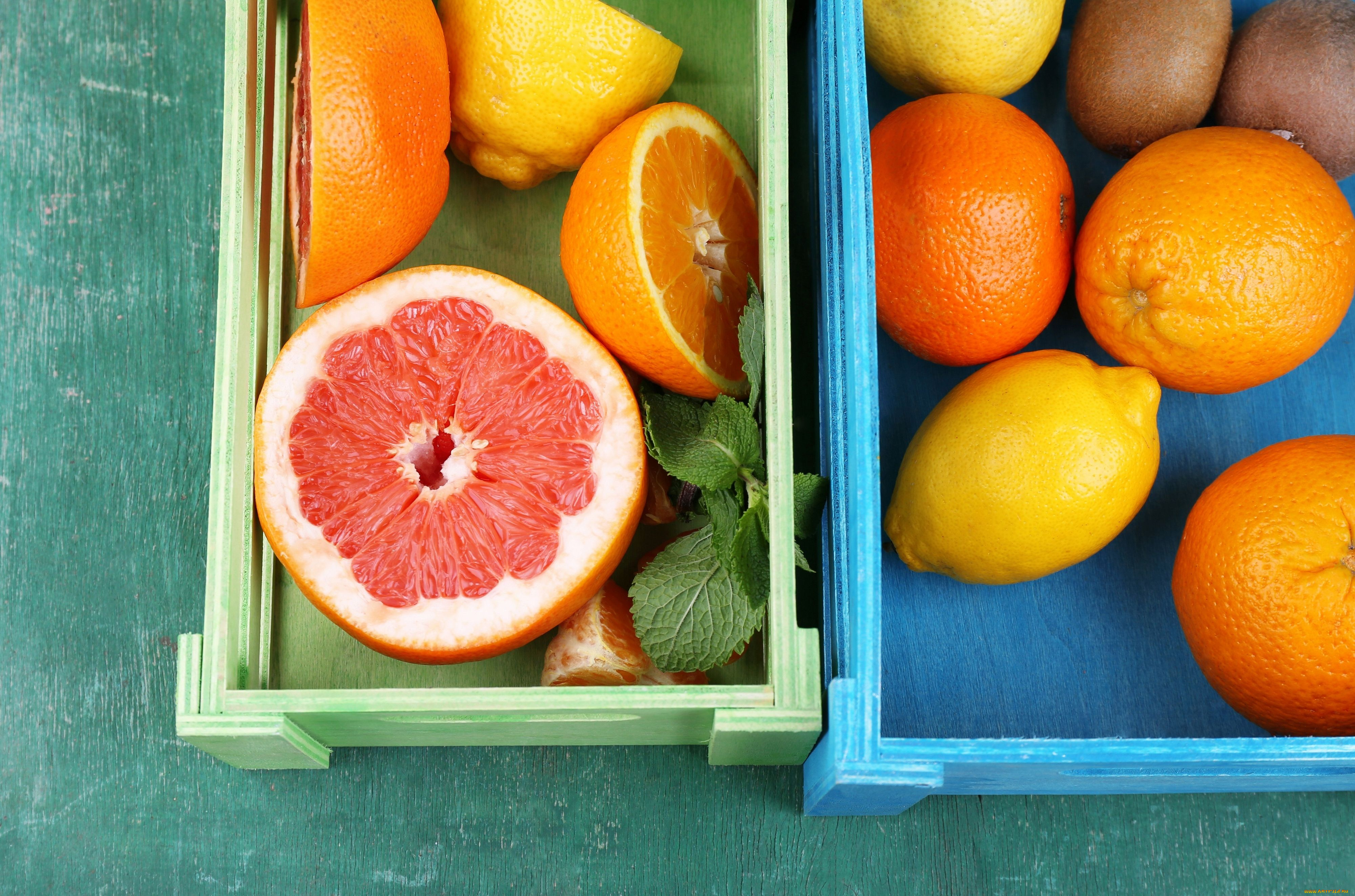 еда, цитрусы, фрукты, ящики