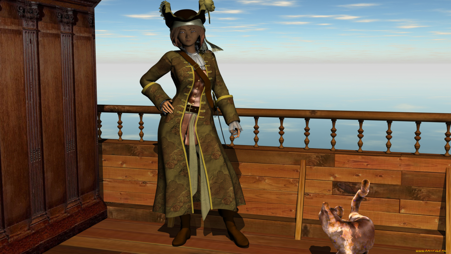 3д, графика, люди, , people, взгляд, фон, кот, девушка