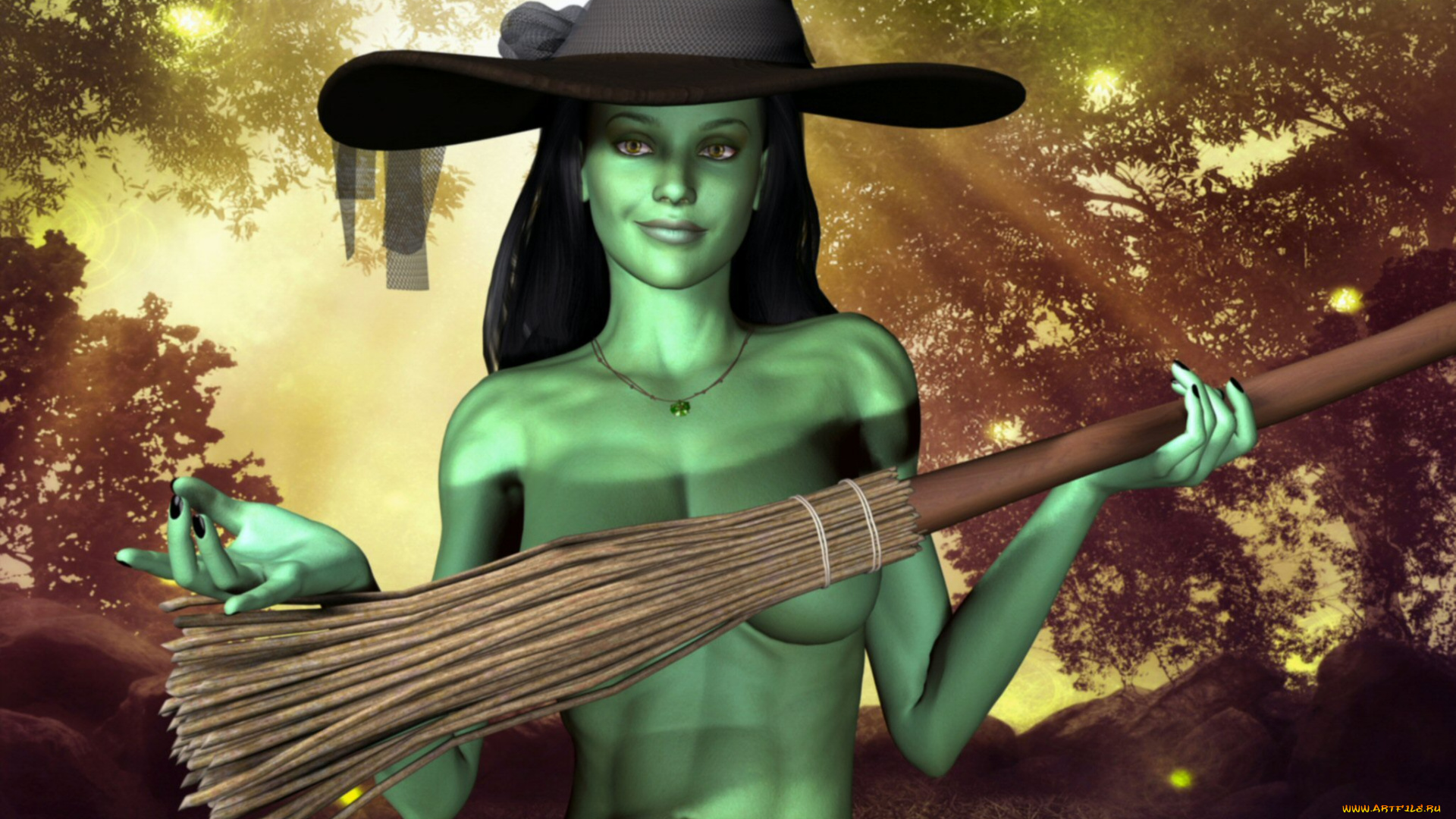 3д, графика, праздники, , holidays, фон, взгляд, халк, метла, шляпа