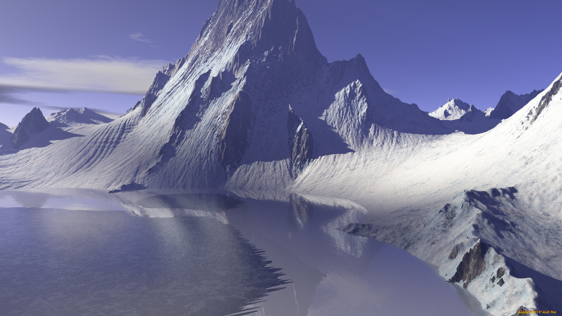 3д, графика, природа, , nature, горы, снег