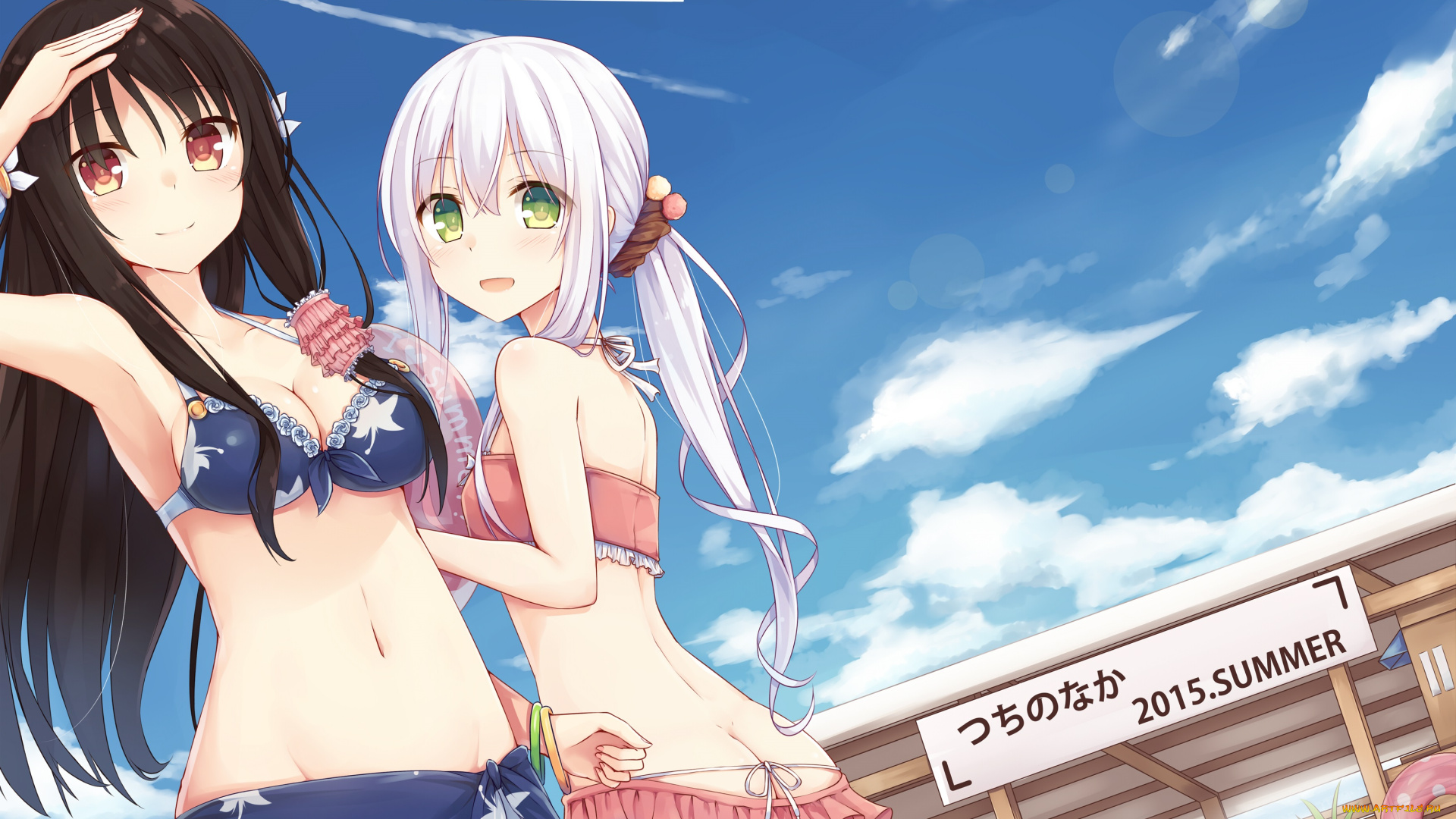 аниме, город, , улицы, , здания, облака, небо, лето, tsuchikure, 3105mitoko, девушки, арт