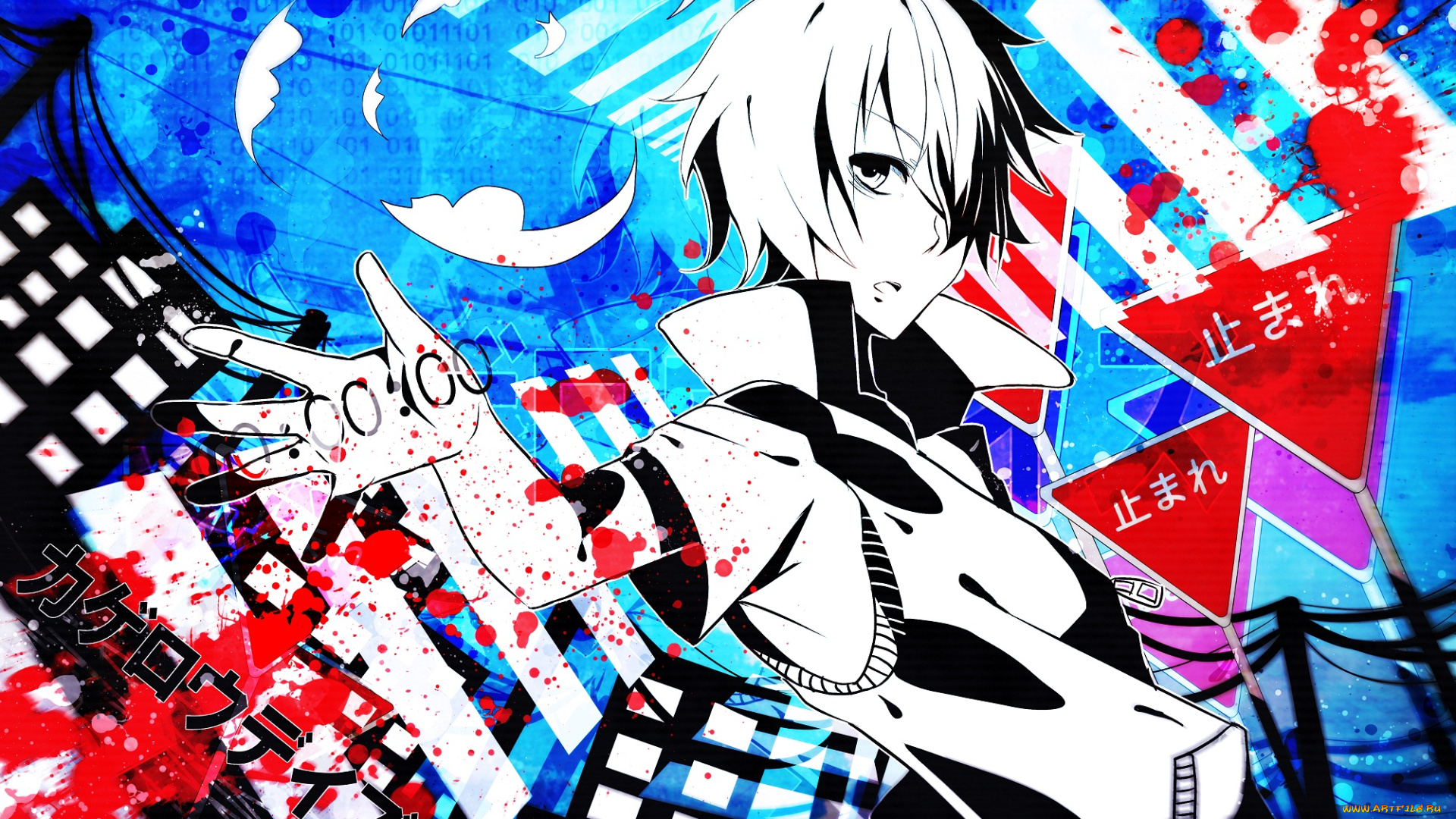 аниме, kagerou, project, арт, nou, vocaloid, kagerou, project, парень, абстракция, знаки