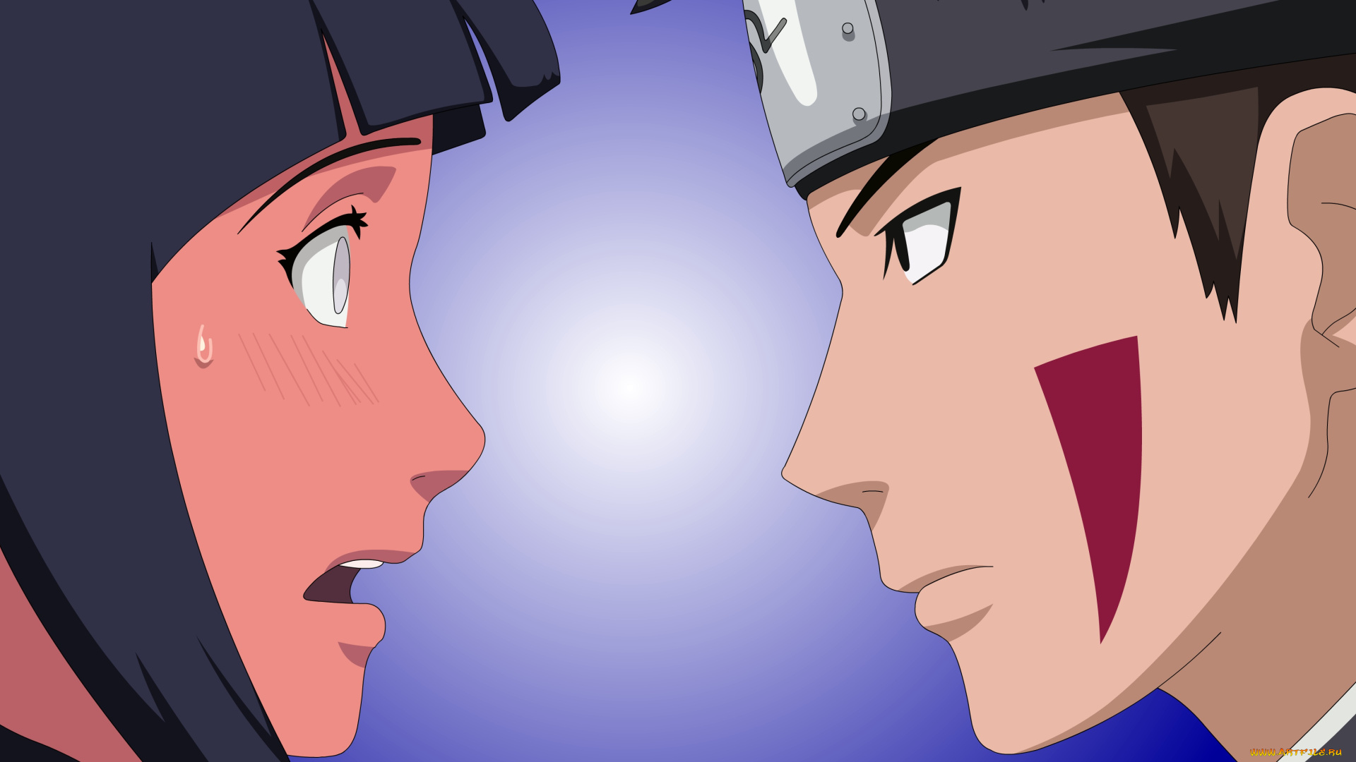 аниме, naruto, inuzuka, kiba, девушка, hyuuga, hinata, парень, фон, взгляд