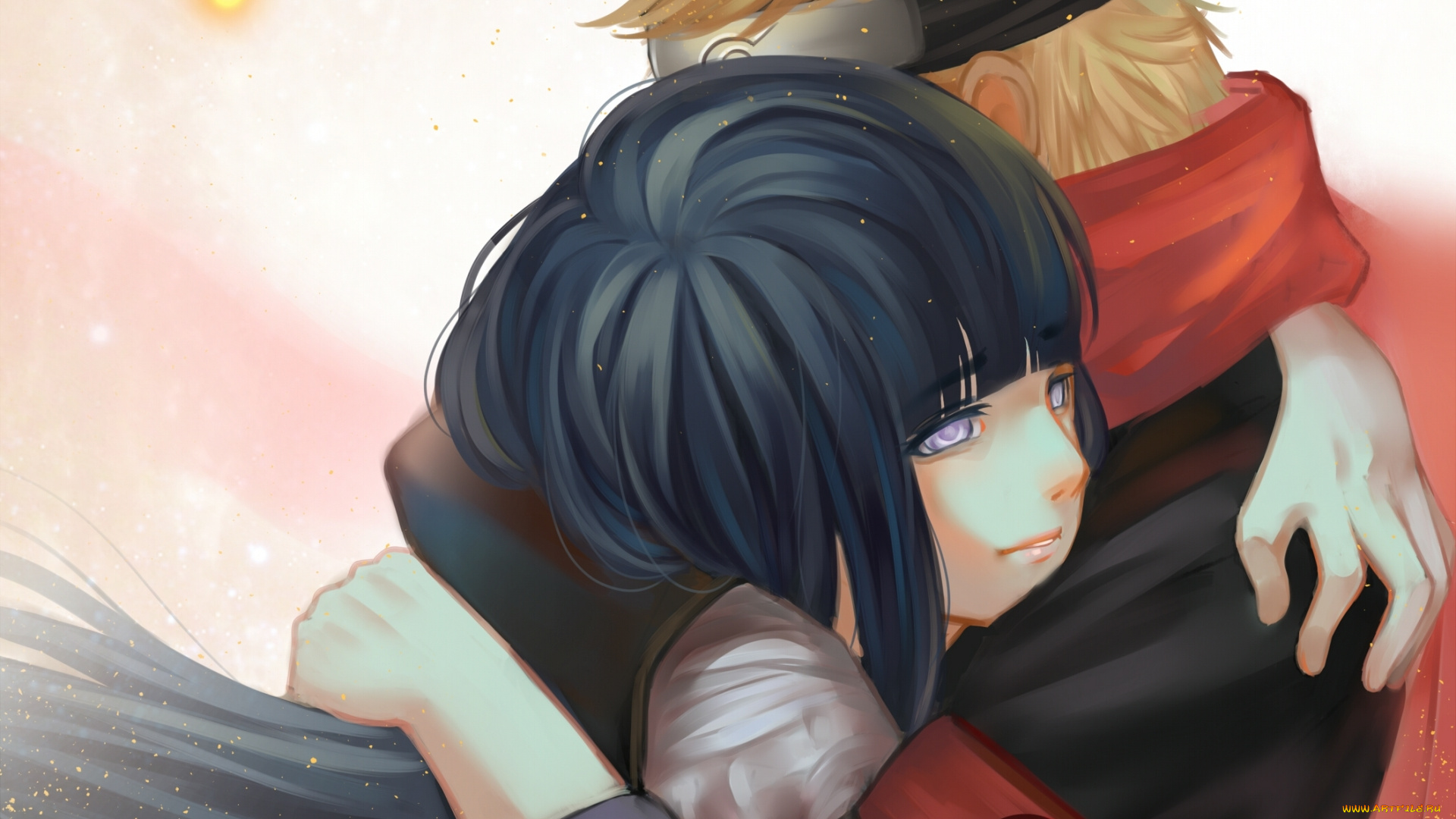 аниме, naruto, uzumaki, двое, aurora, rokudo, арт, объятия, парень, девушка, hyuuga, hinata