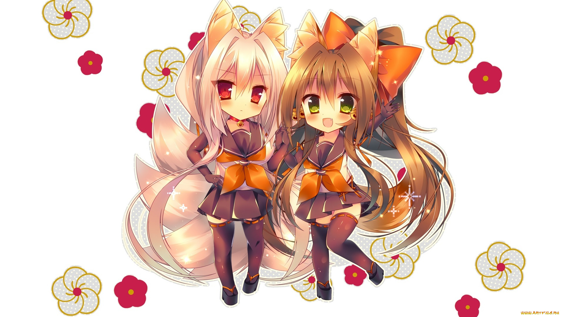 аниме, животные, , существа, saichuu, цветы, девочки, арт