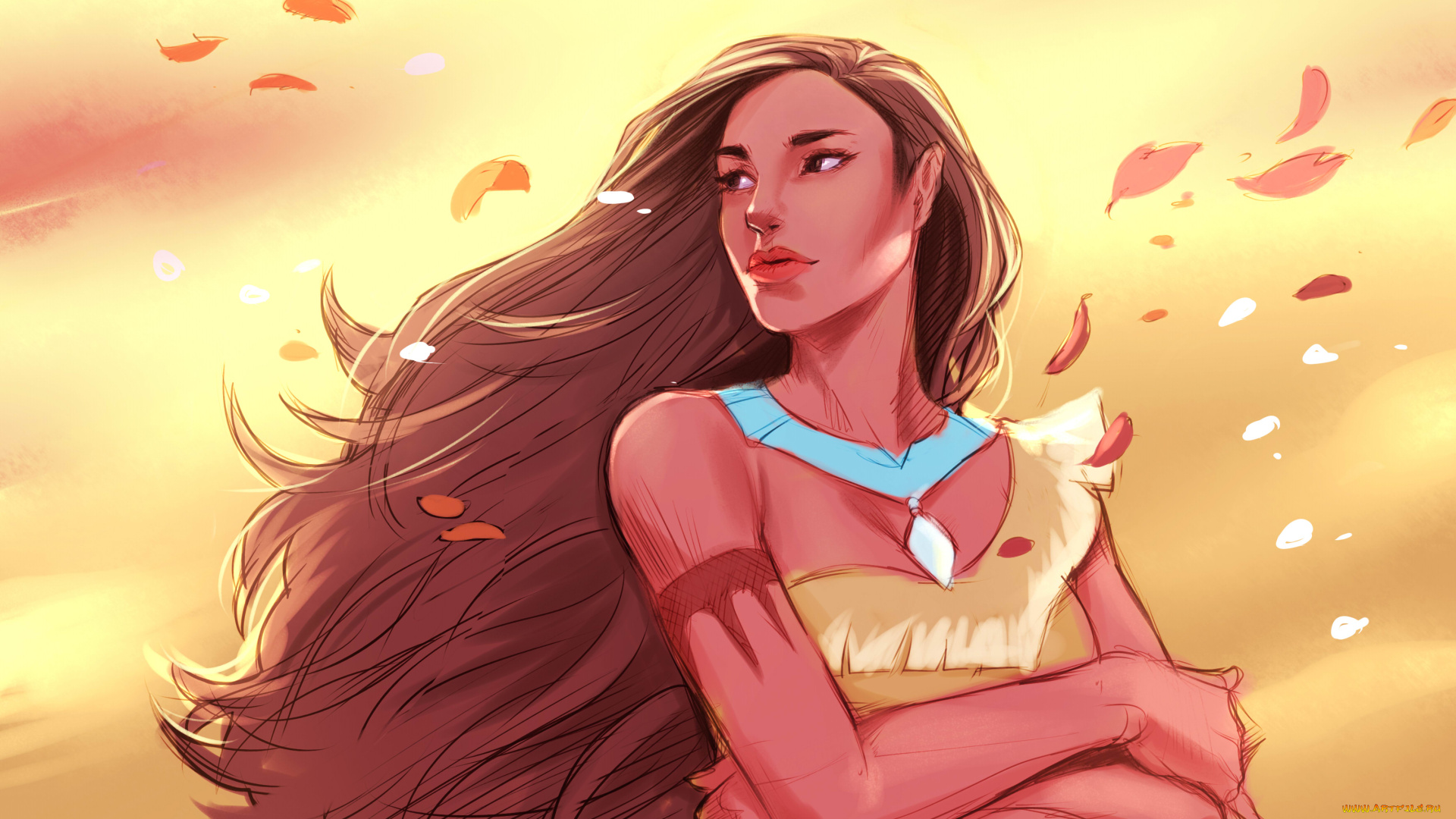 рисованное, люди, фон, взгляд, девушка