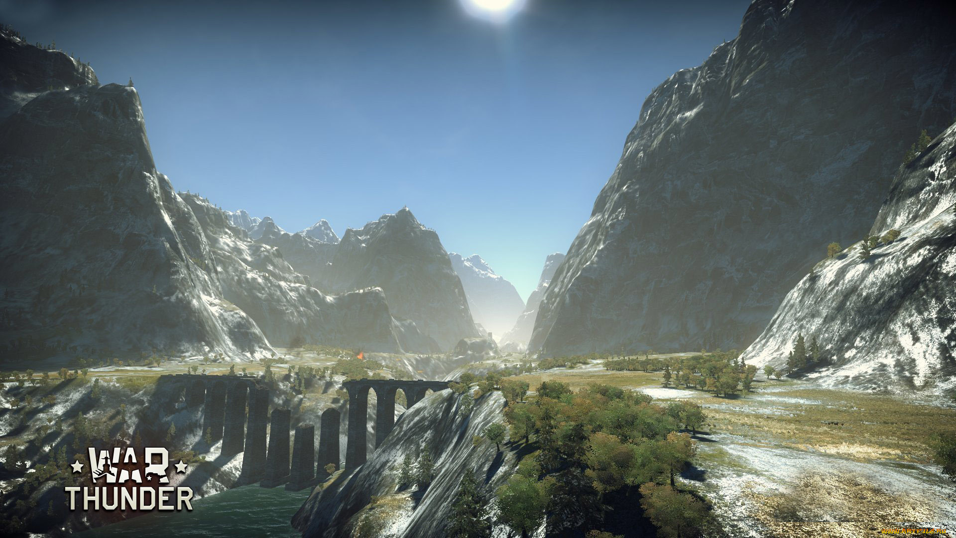 видео, игры, war, thunder, , world, of, planes, мост, река, горы