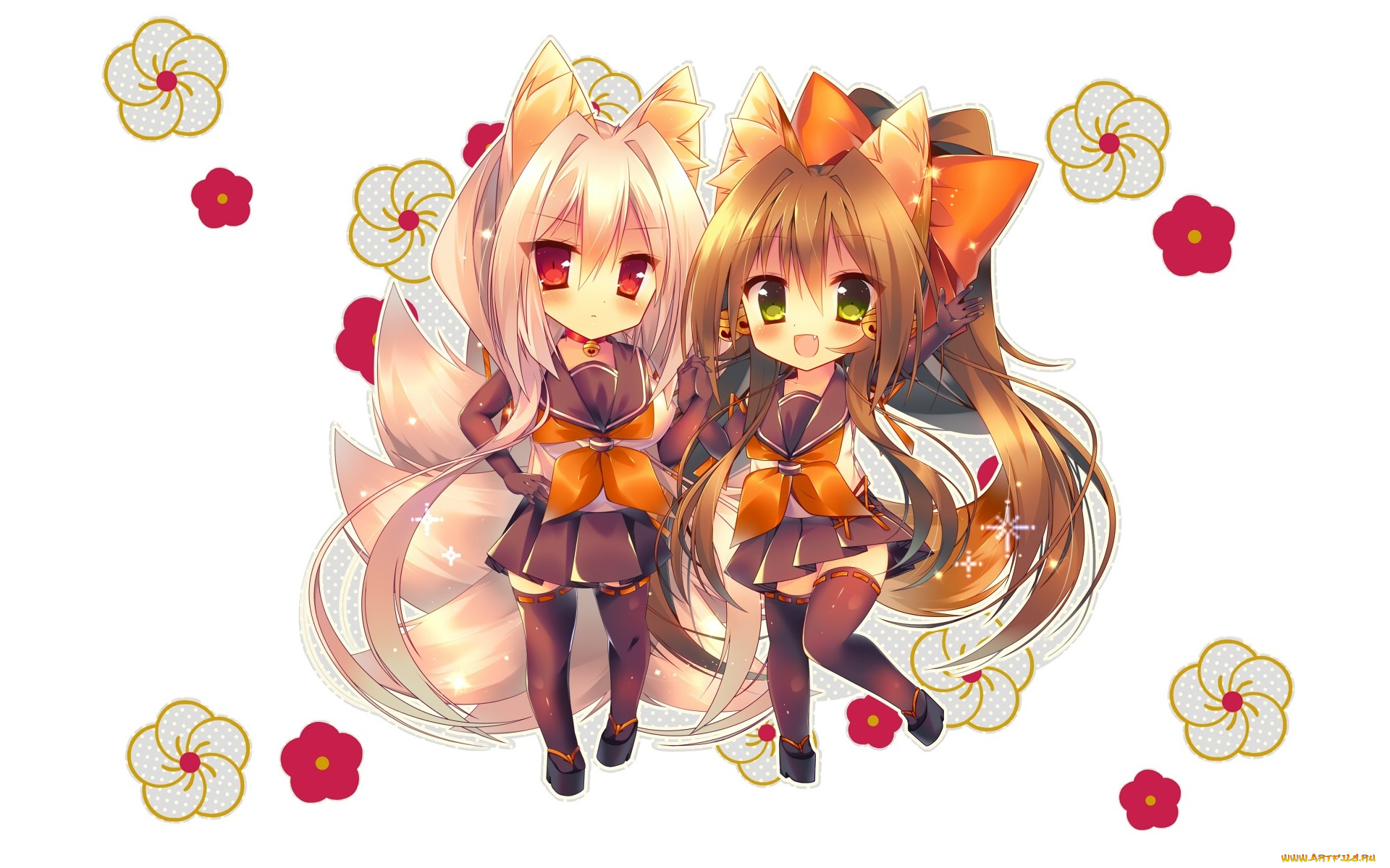 аниме, животные, , существа, saichuu, цветы, девочки, арт